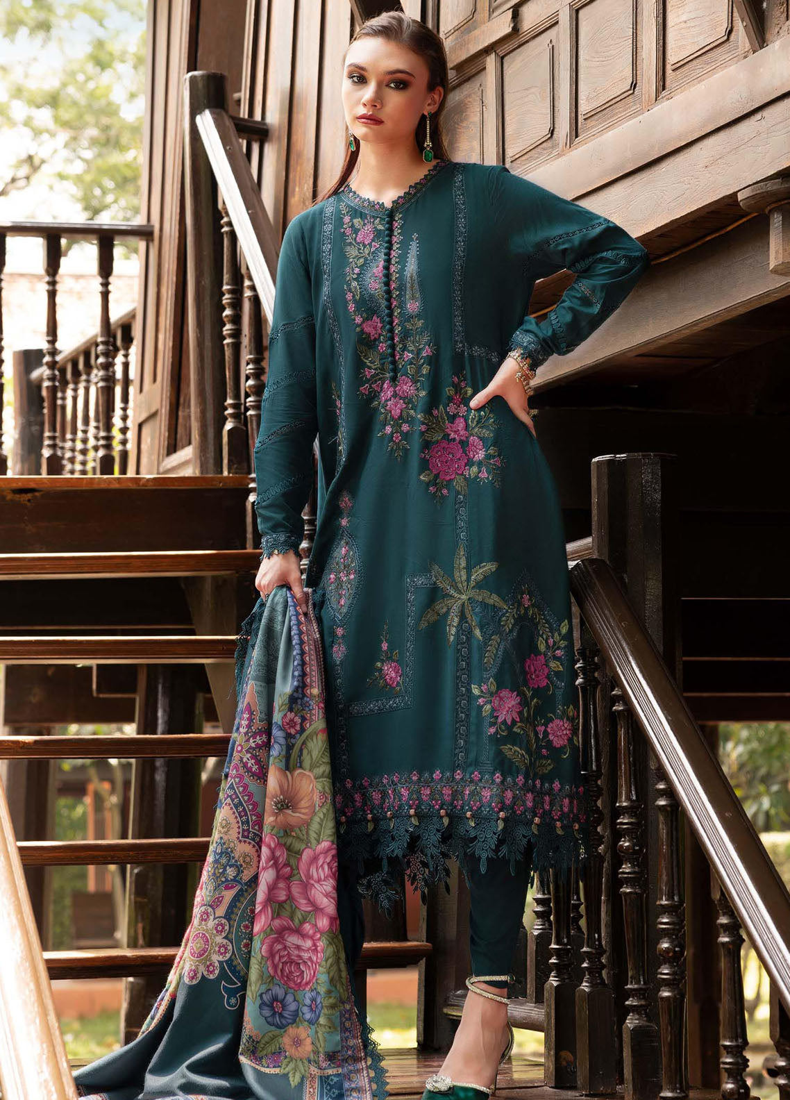 M Prints by Maria B Unstitched Twill Linen Embroidered Suits 3 Piece MB25PW D-7 B - Winter Collection