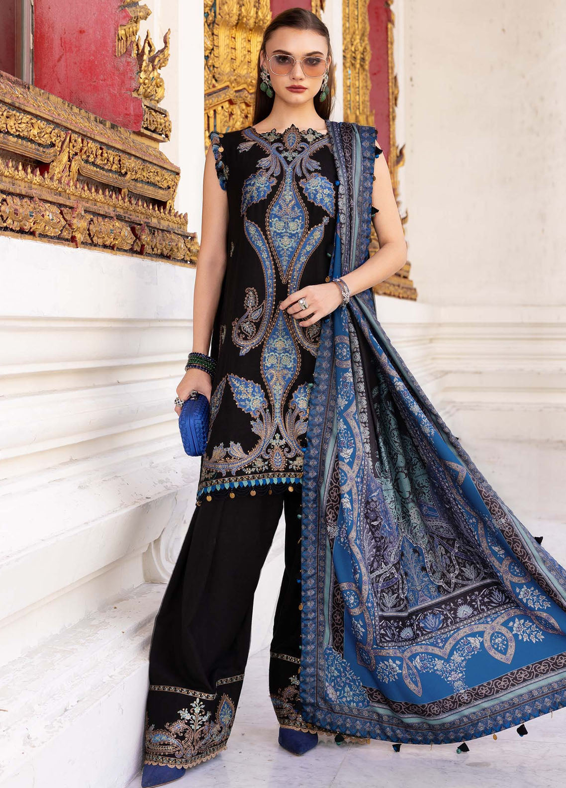 M Prints by Maria B Unstitched Twill Linen Embroidered Suits 3 Piece MB25PW D-6 B - Winter Collection