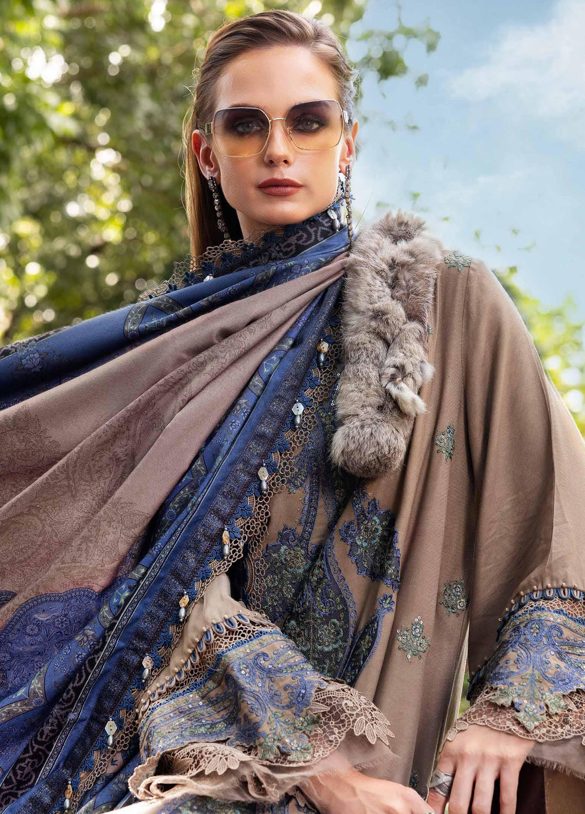 M Prints by Maria B Unstitched Twill Linen Embroidered Suits 3 Piece MB25PW D-6 A - Winter Collection