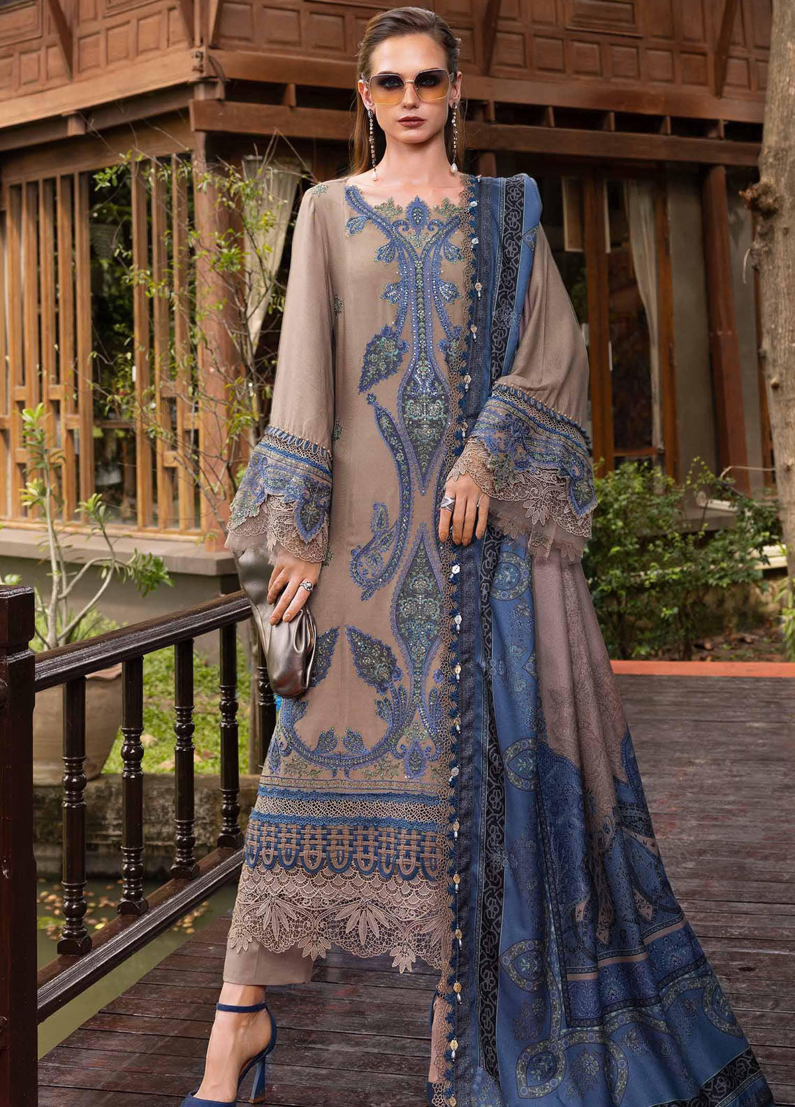 M Prints by Maria B Unstitched Twill Linen Embroidered Suits 3 Piece MB25PW D-6 A - Winter Collection