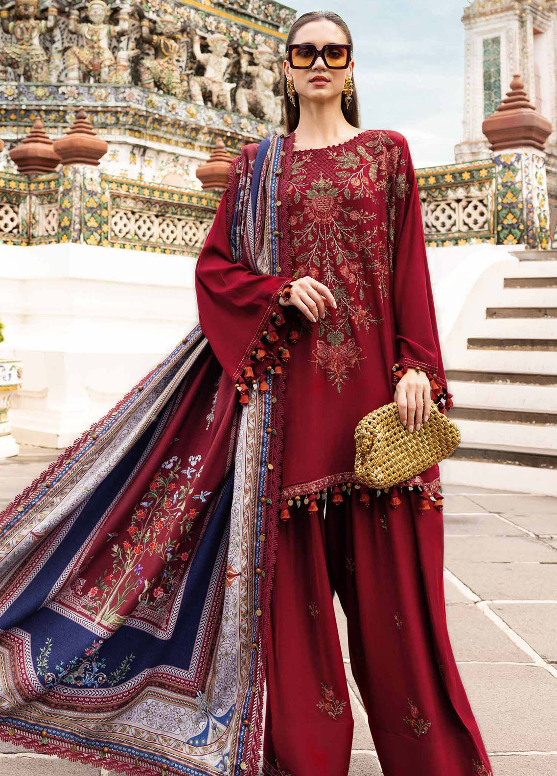 M Prints by Maria B Unstitched Twill Linen Embroidered Suits 3 Piece MB25PW D-5 A - Winter Collection
