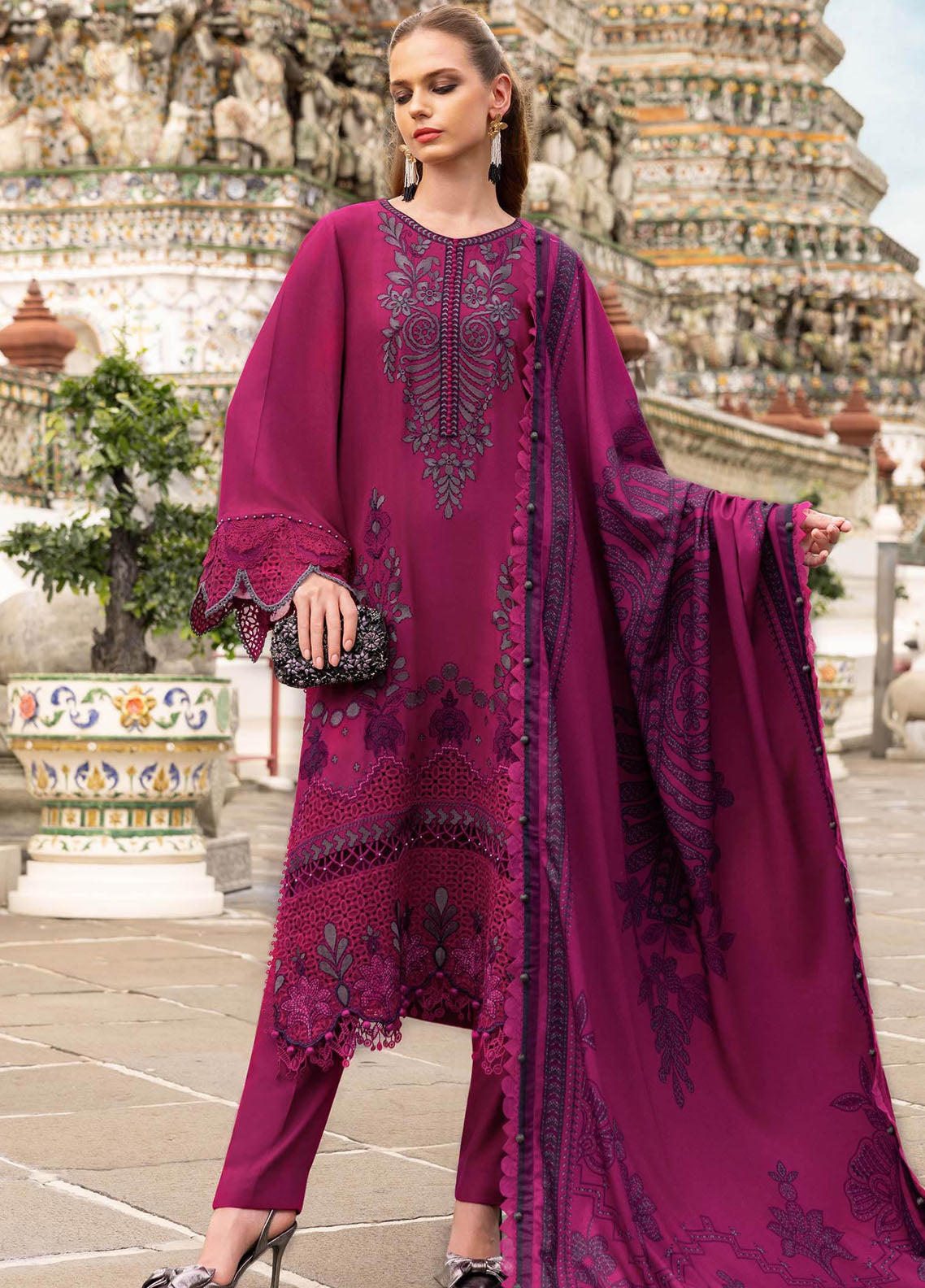 M Prints by Maria B Unstitched Twill Linen Embroidered Suits 3 Piece MB25PW D-4 B - Winter Collection