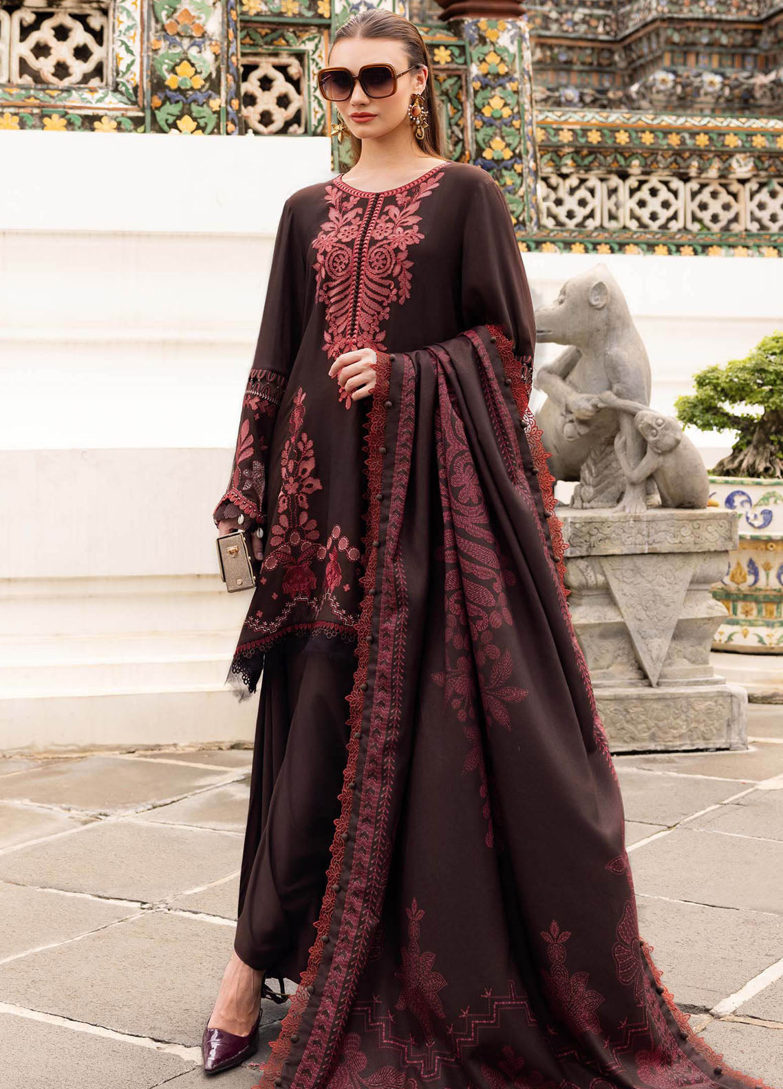 M Prints by Maria B Unstitched Twill Linen Embroidered Suits 3 Piece MB25PW D-4 A - Winter Collection