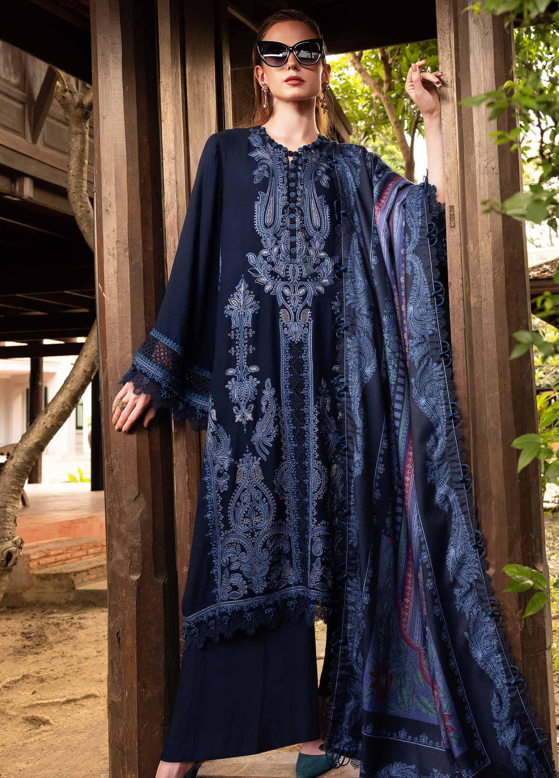 M Prints by Maria B Unstitched Twill Linen Embroidered Suits 3 Piece MB25PW D-3 B - Winter Collection