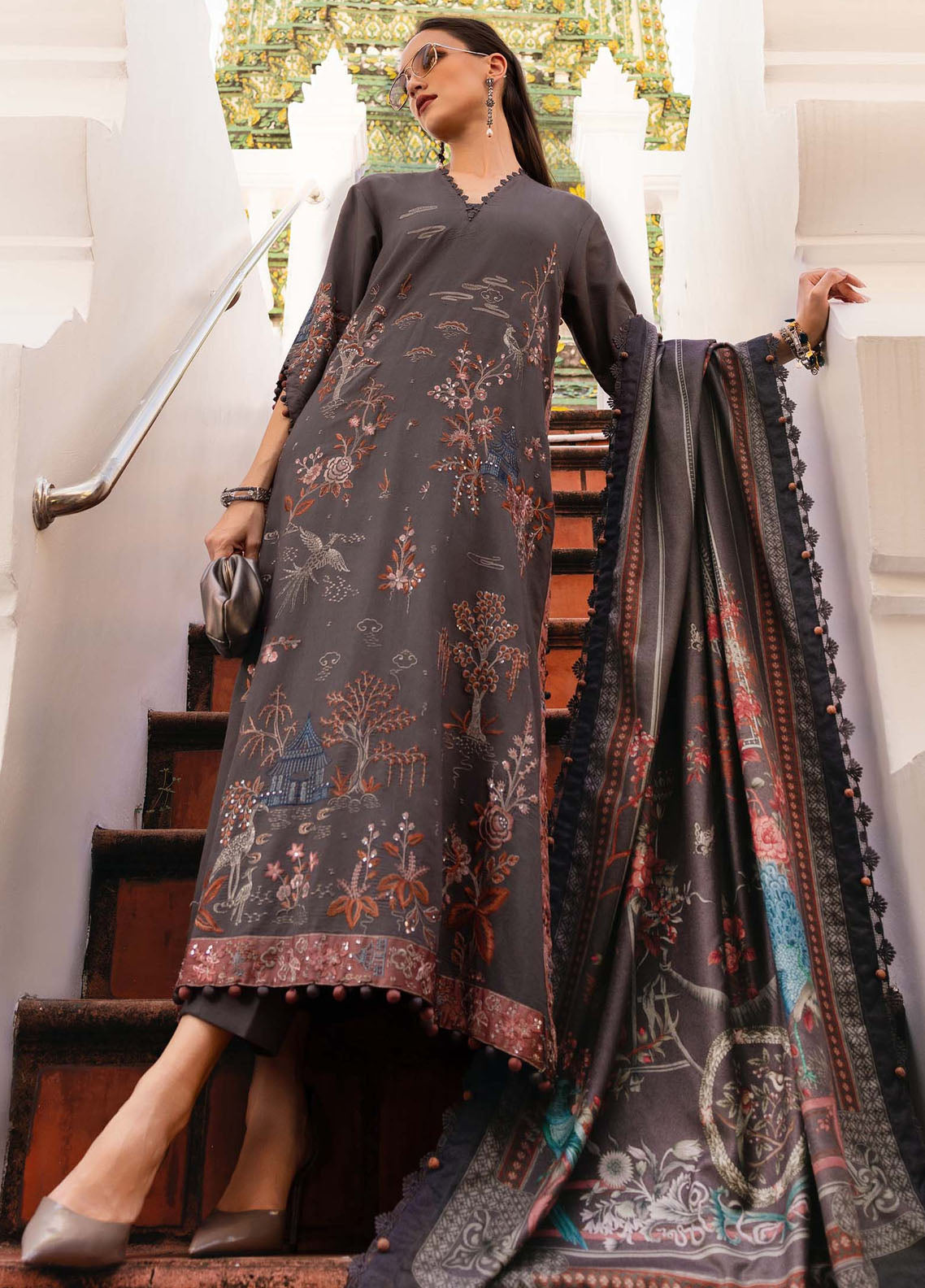 M Prints by Maria B Unstitched Twill Linen Embroidered Suits 3 Piece MB25PW D-1 B - Winter Collection