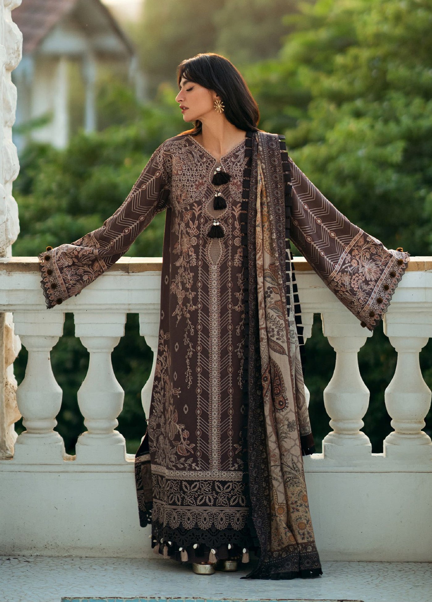Florent Serenity Embroidered Woolen Shawls Unstitched Marina Twill Suits 3 Piece FL25WS FL-3B - Winter Collection
