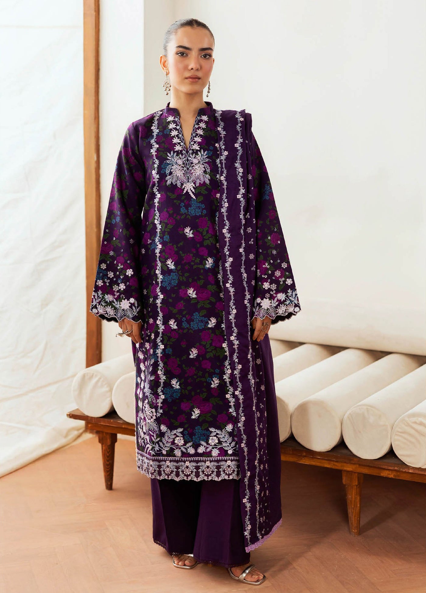 Nissa Floral Symphony by Rajbari Embroidered Marina Suits Unstitched 3 Piece RB25NM D-07 - Winter Collection