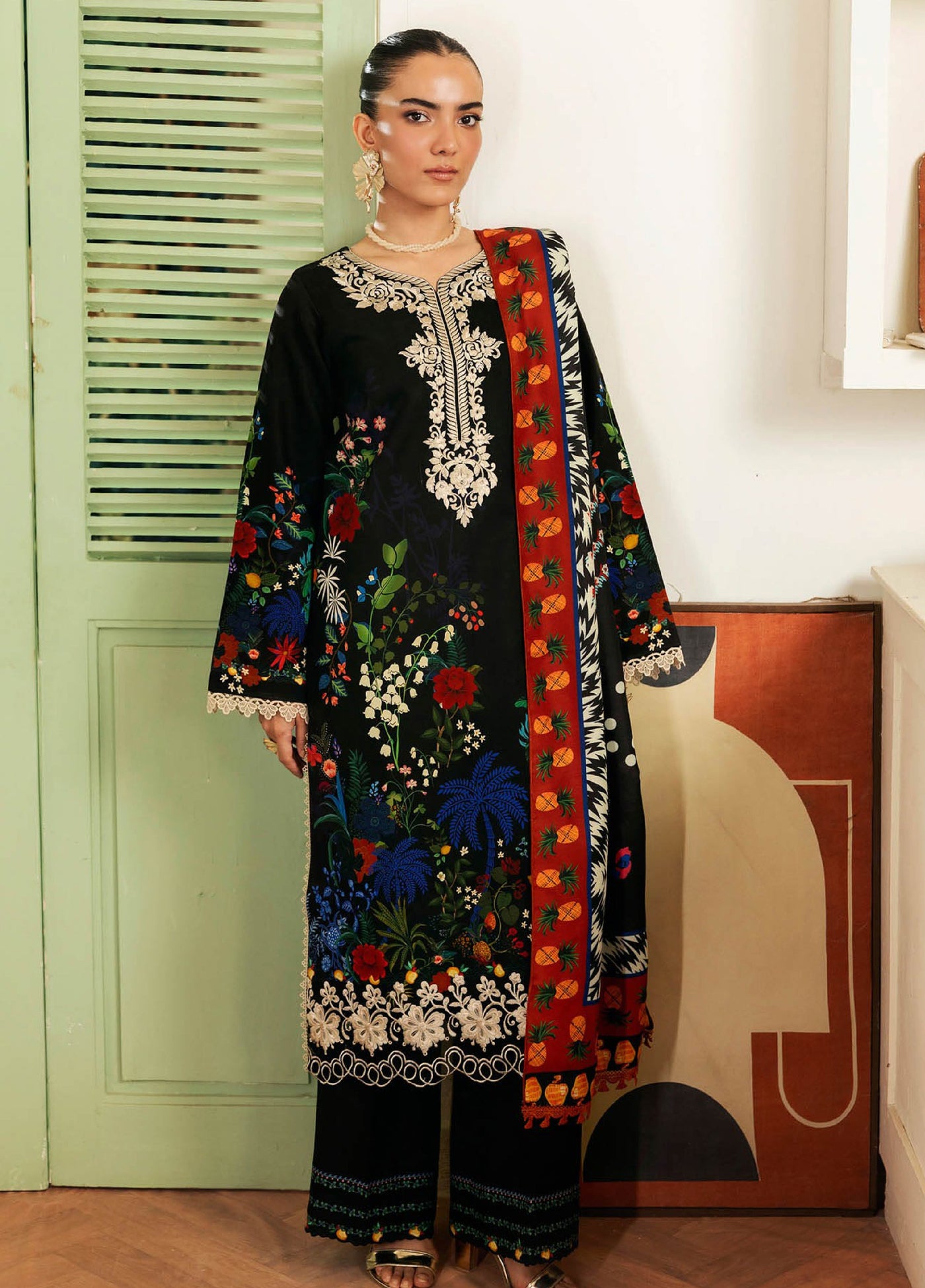 Nissa Floral Symphony by Rajbari Embroidered Marina Suits Unstitched 3 Piece RB25NM D-11 - Winter Collection