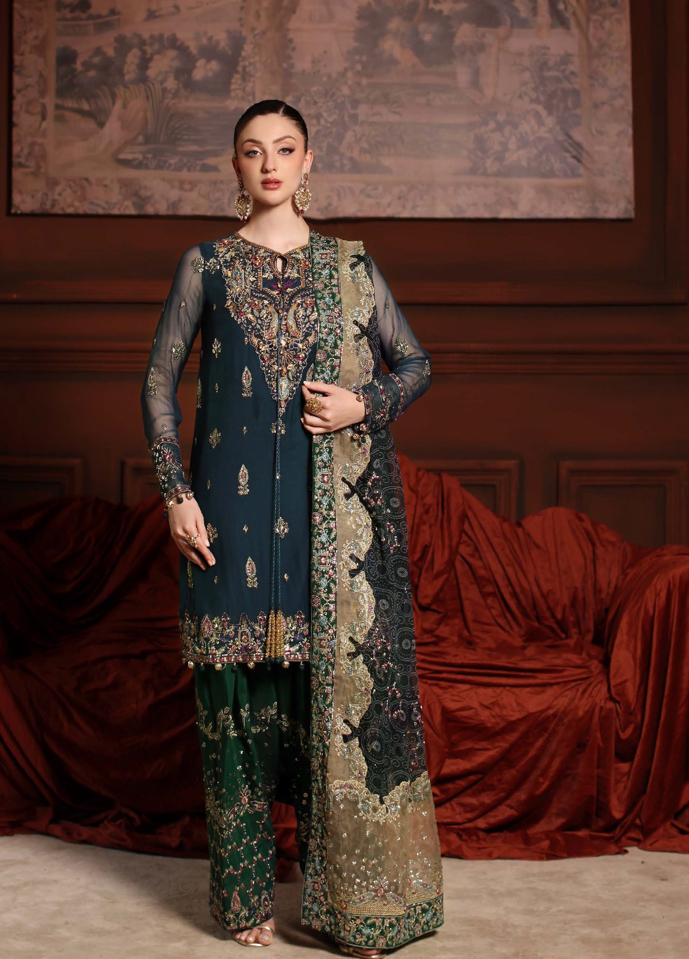 MaAlfaaz By Nureh Festive Unstitched Chiffon Embroidered 3 Piece Suits NU25AF NL-88 - Festive Collection
