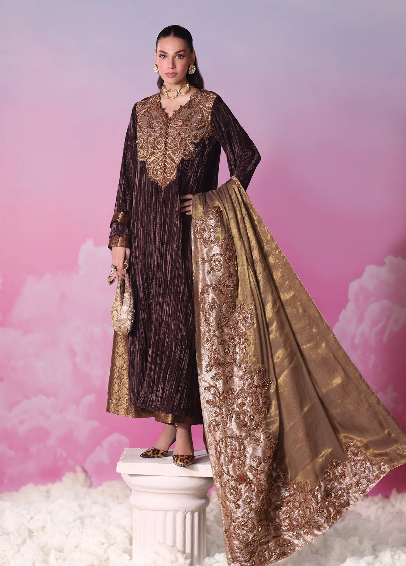 Mount Olypus by Musferah Saad Pret Embroidered Velvet 2 Piece Bronze Legacy - Pret Collection