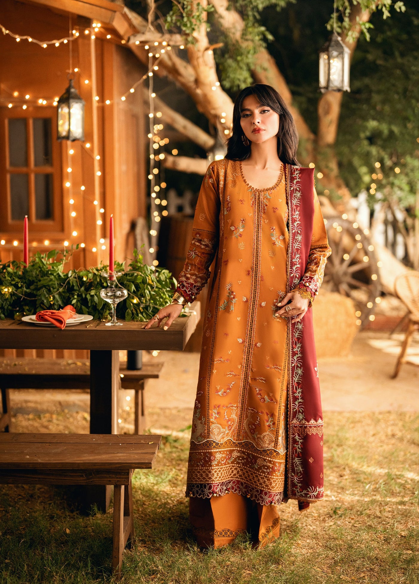 Florent Serenity Embroidered Woolen Shawls Unstitched Marina Twill Suits 3 Piece FL25WS FL-1B - Winter Collection