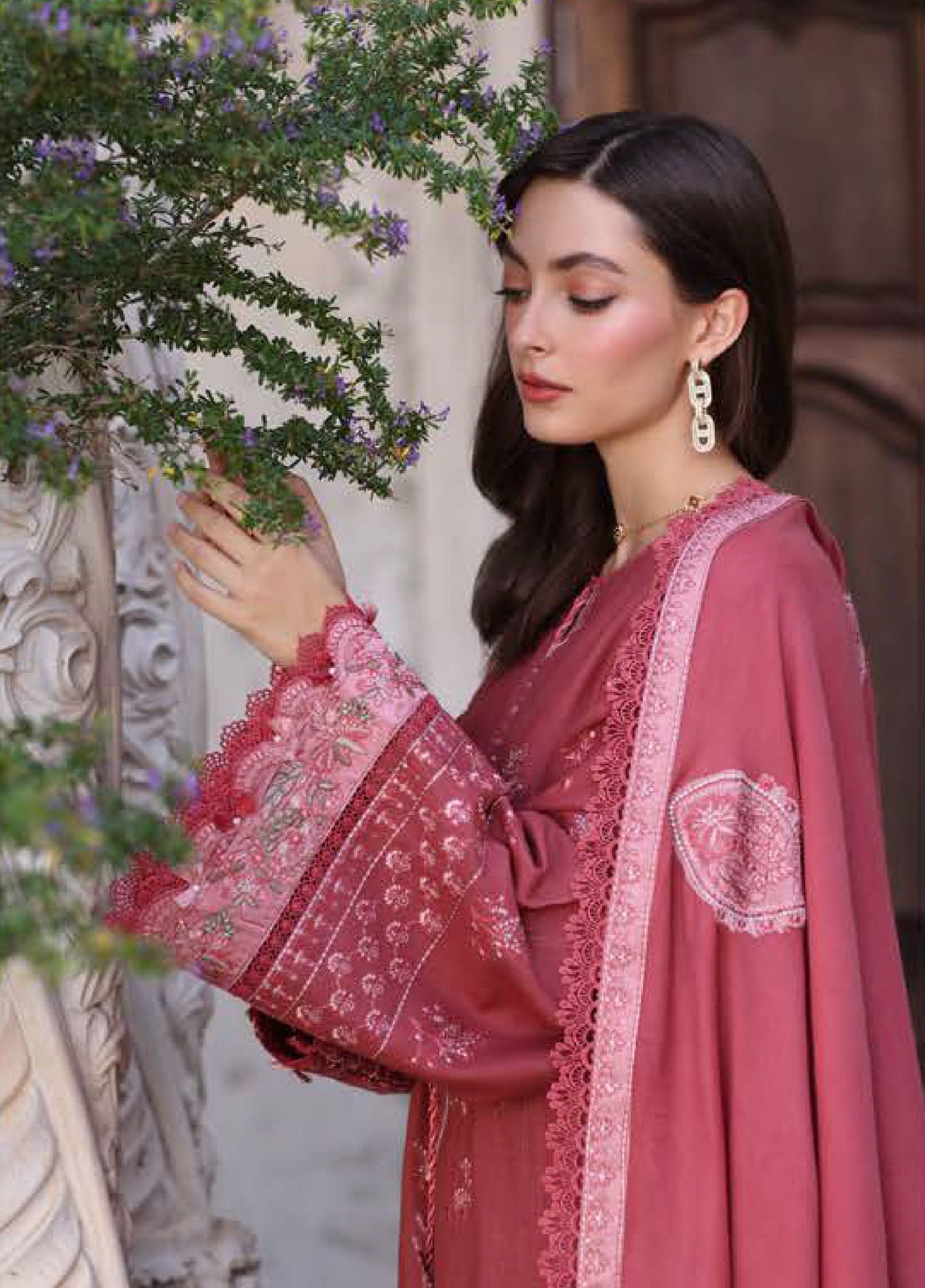 Noor by Saadia Asad Unstitched Khaddar Pashmina Shawl Embroidered Suits 3 Piece NSA25PW D8-Sienna - Casual Collection