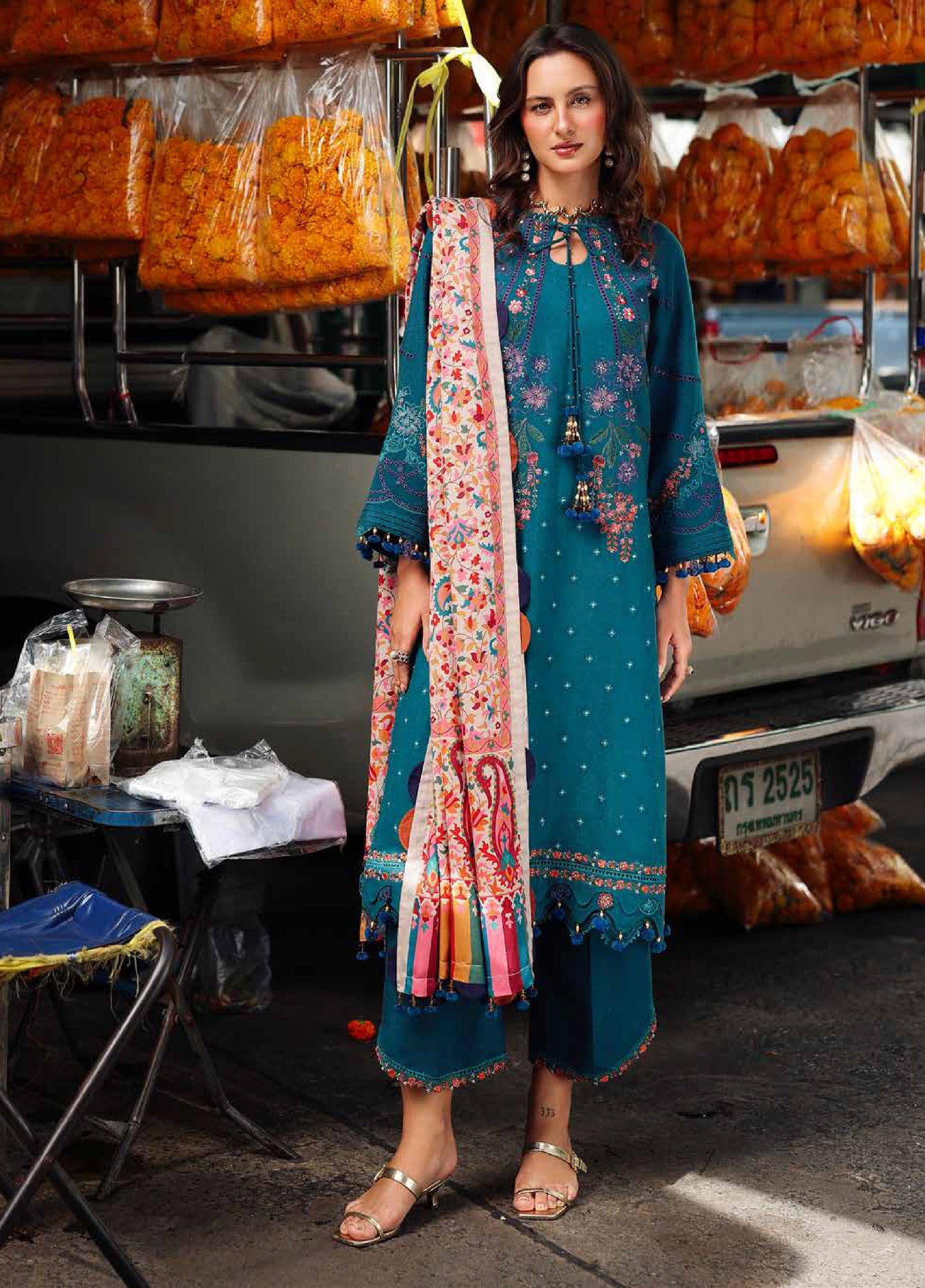 Poshima by Charizma Embroidered Peach Leather Suits Unstitched 3 Piece CZ25PW PSW5-06 - Winter Collection