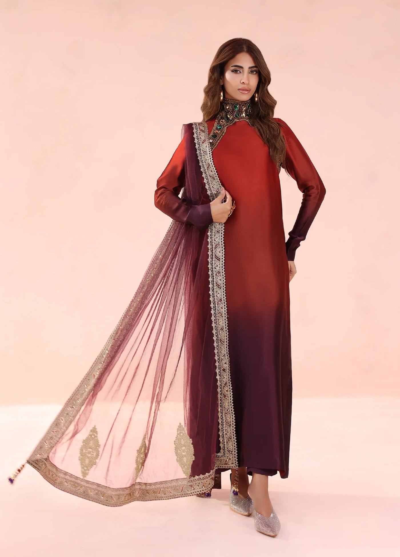 Eterna by Musferah Saad Pret Embroidered Tissue Silk 3 Piece Sunset Ombre - Festive Collection