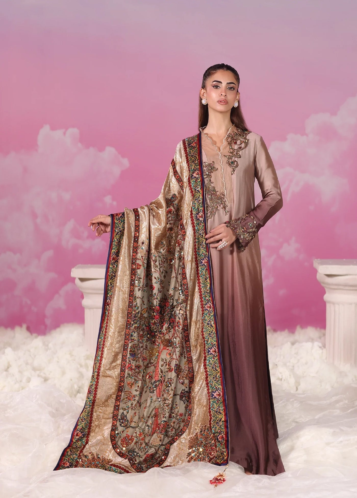 Mount Olypus by Musferah Saad Pret Embroidered Tissue Silk 2 Piece Aurora Rose - Pret Collection