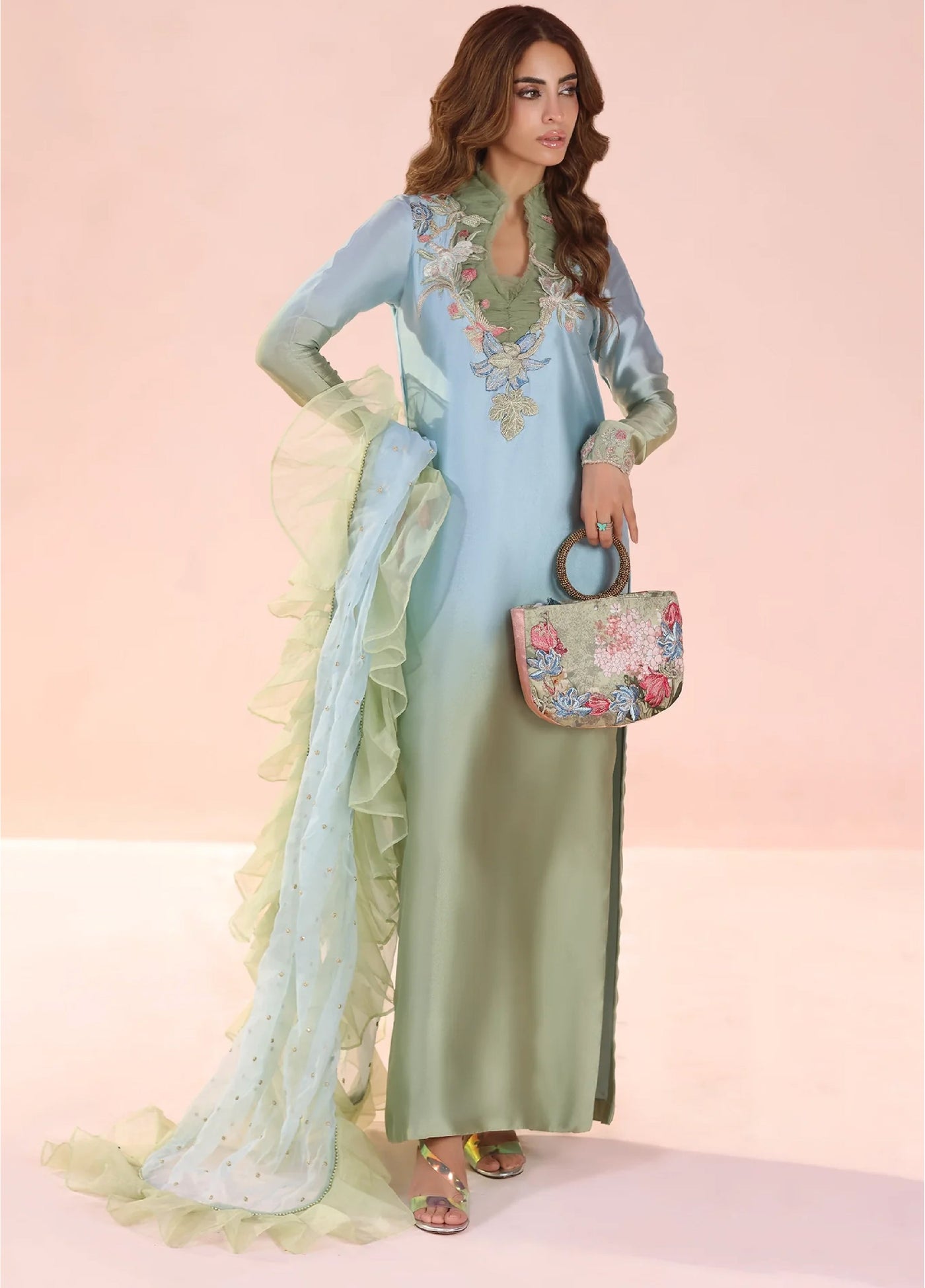 Eterna by Musferah Saad Pret Embroidered Tissue Silk 3 Piece Pastel Mirage - Festive Collection