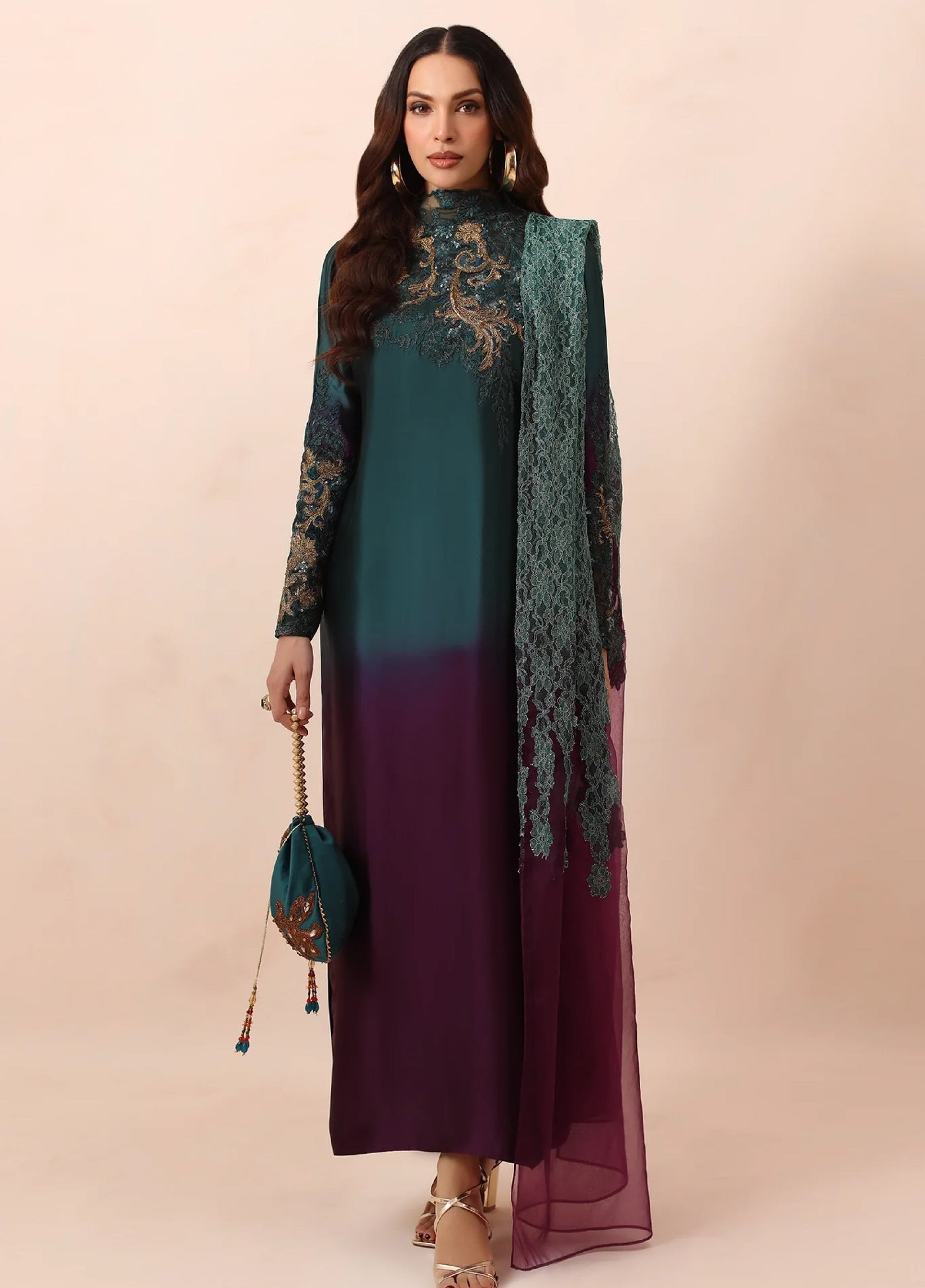 Eterna by Musferah Saad Pret Embroidered Tissue Silk 3 Piece Emerald Dusk - Festive Collection