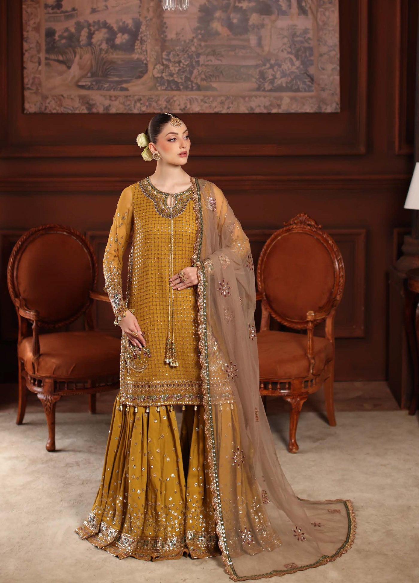 MaAlfaaz By Nureh Festive Unstitched Chiffon Embroidered 3 Piece Suits NU25AF NL-92 - Festive Collection