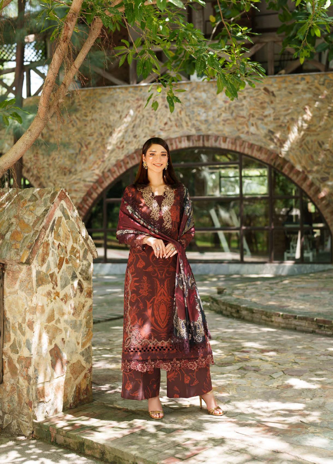 Meraki by Asifa And Nabeel Unstitched Viscose Embroidered Suits 3 Piece AN25MW ANM-10-Crimson Chill - Casual Collection