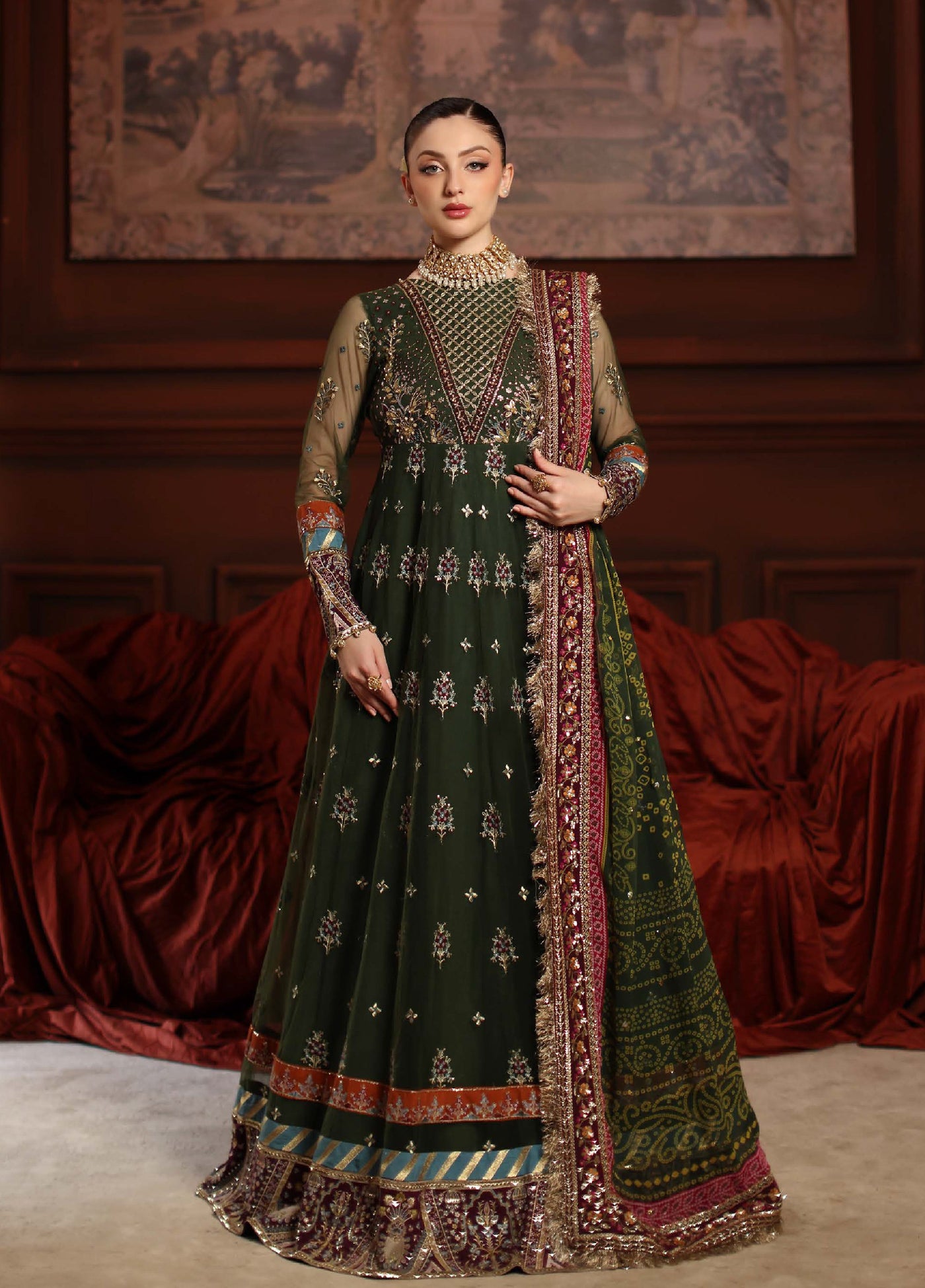 MaAlfaaz By Nureh Festive Unstitched Chiffon Embroidered 3 Piece Suits NU25AF NL-89 - Festive Collection