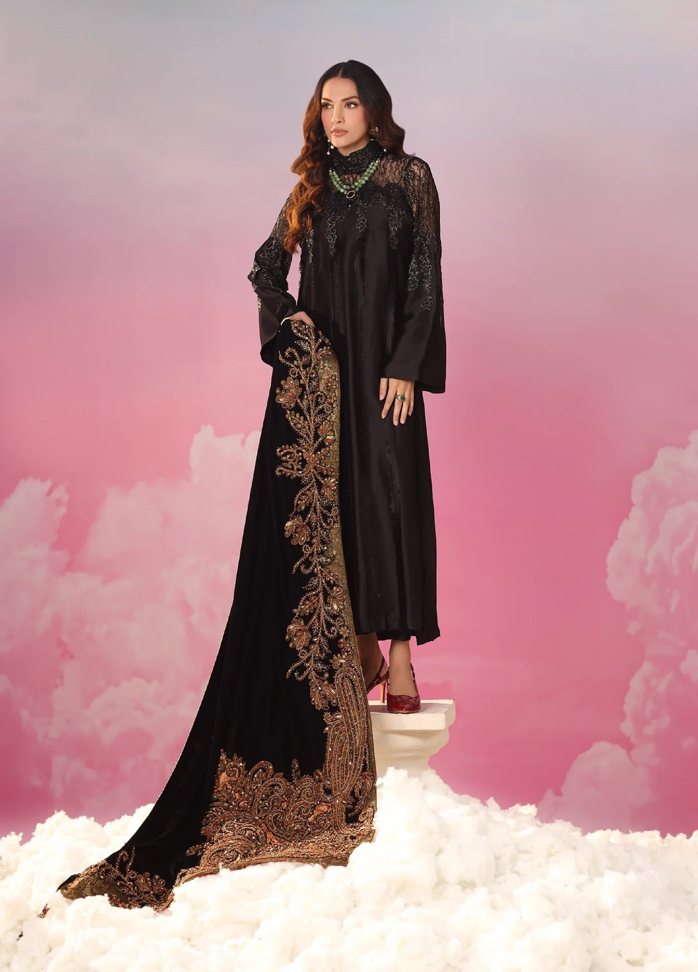 Mount Olypus by Musferah Saad Pret Embroidered Tissue Silk 2 Piece Midnight Eternel - Pret Collection