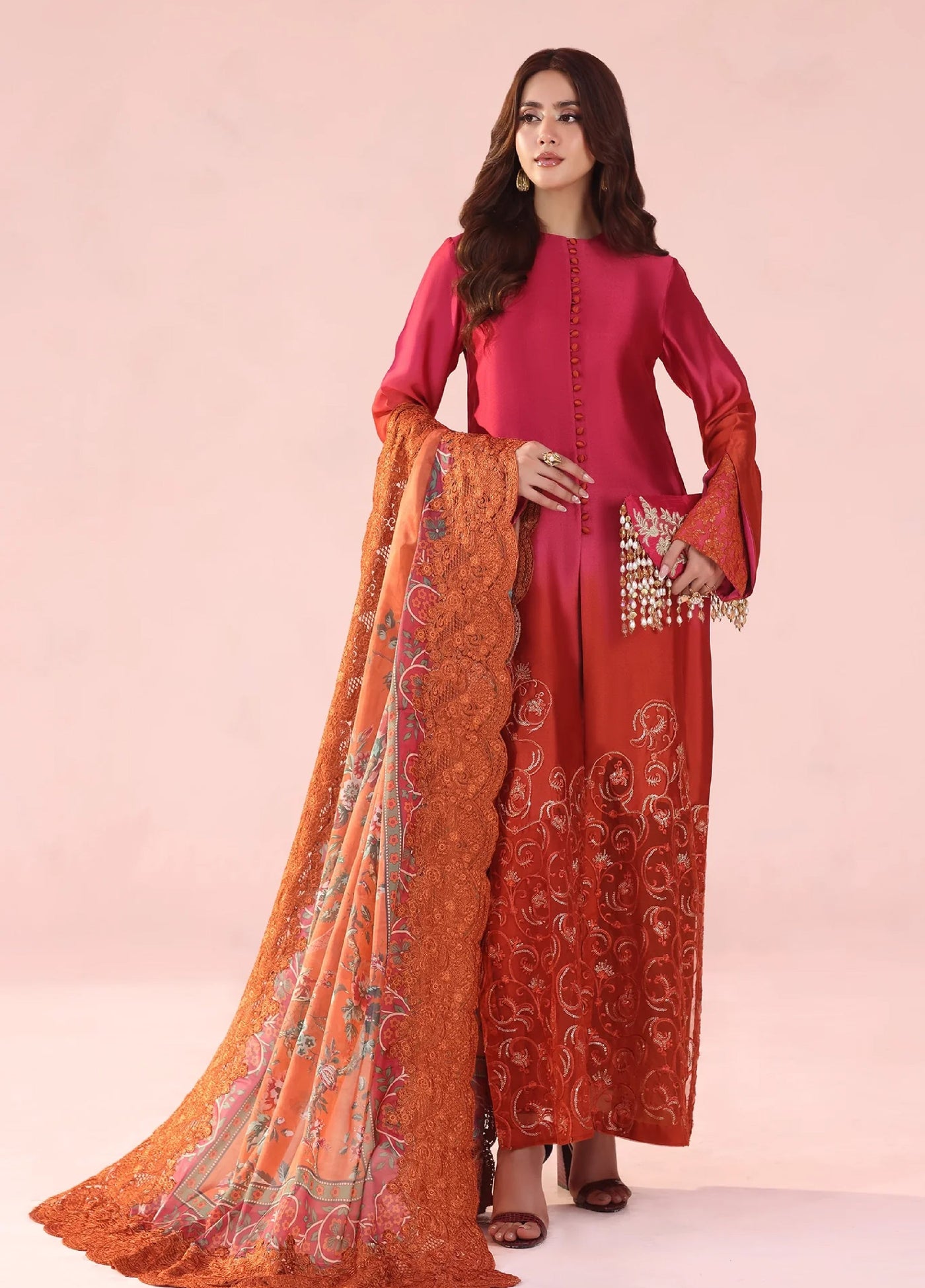 Eterna by Musferah Saad Pret Embroidered Tissue Silk 3 Piece Fiery Bloom - Festive Collection