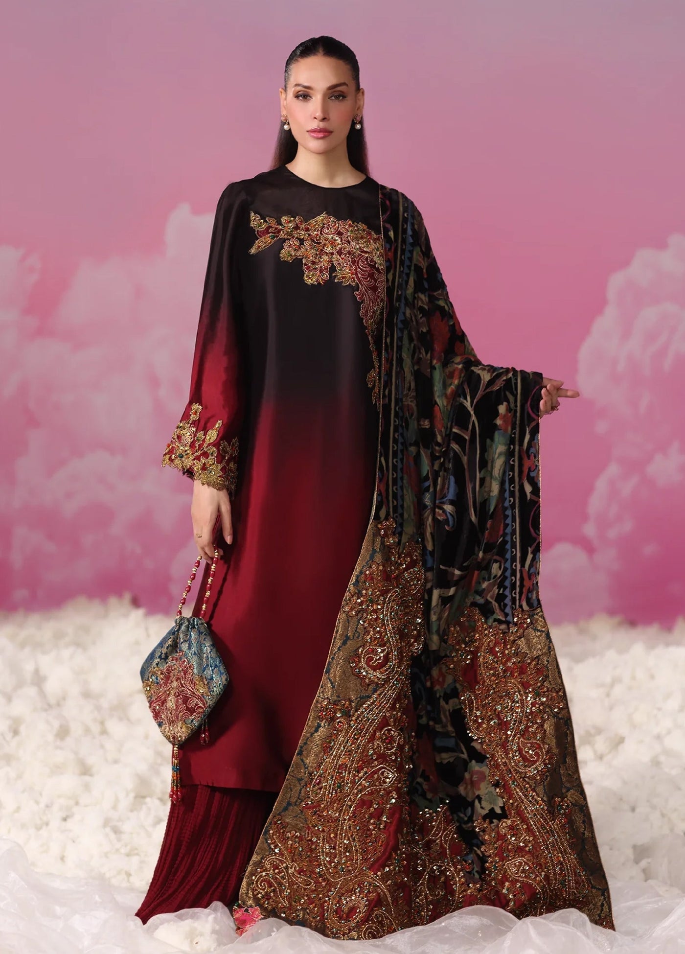 Mount Olypus by Musferah Saad Pret Embroidered Velvet 2 Piece Eternal Garnet - Pret Collection