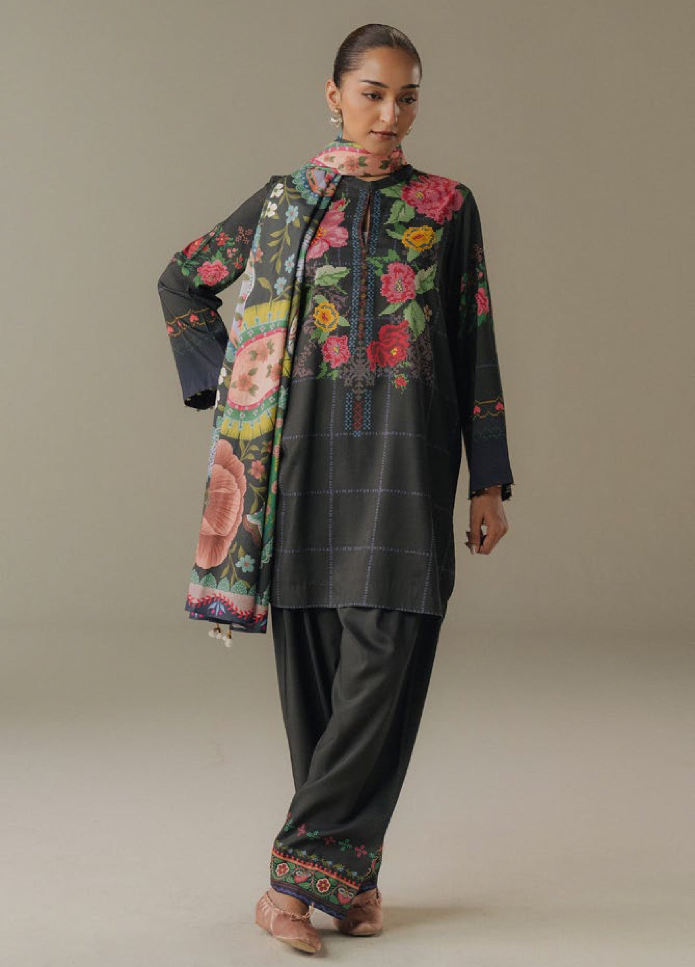 Coco by Zara Shahjahan Prints Unstitched Linen Suits 3 Piece CZS25PW Olive Hour D-5A - Winter Collection