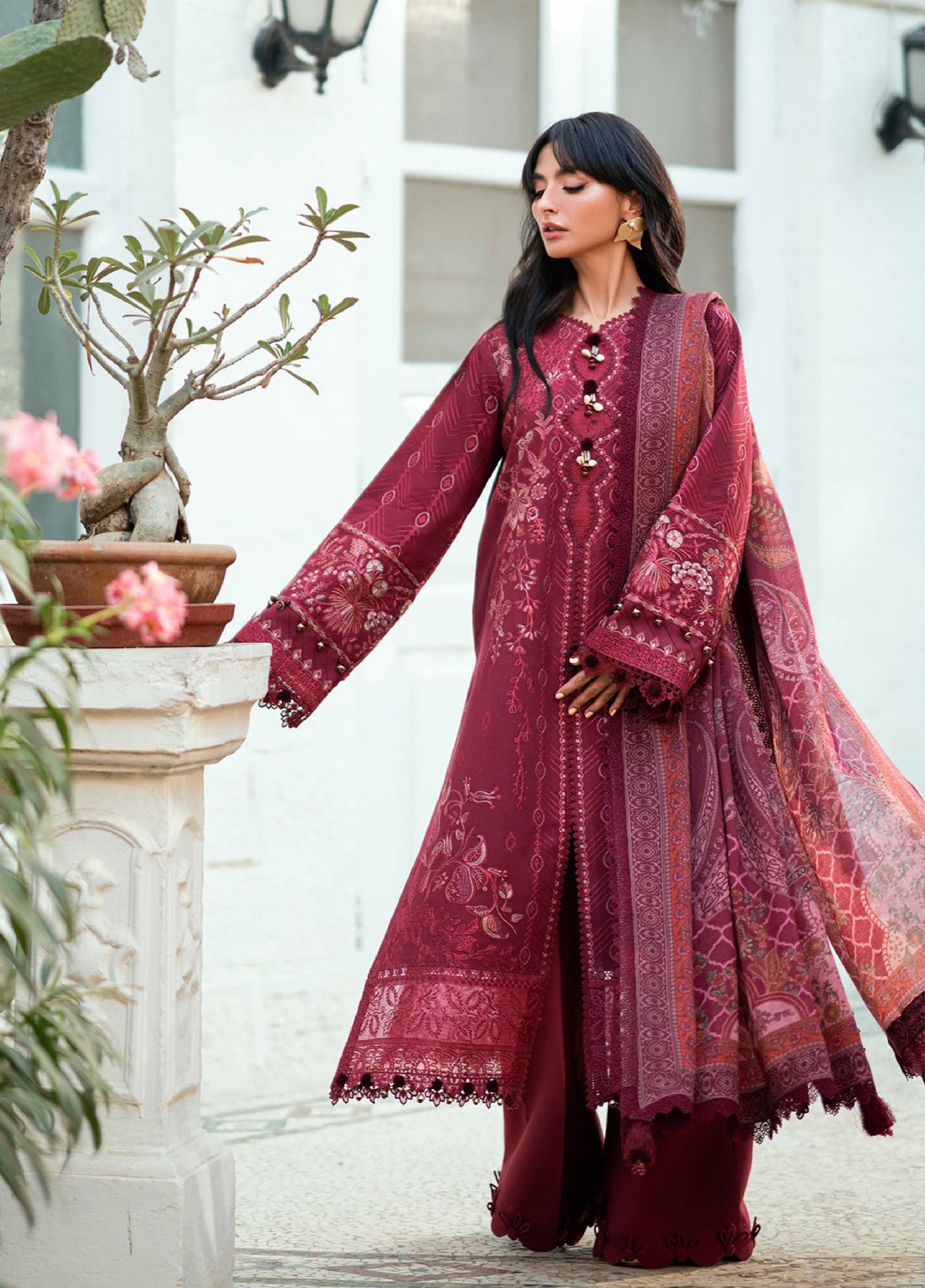 Florent Serenity Embroidered Woolen Shawls Unstitched Karandi Suits 3 Piece FL25WS FL-3A - Winter Collection