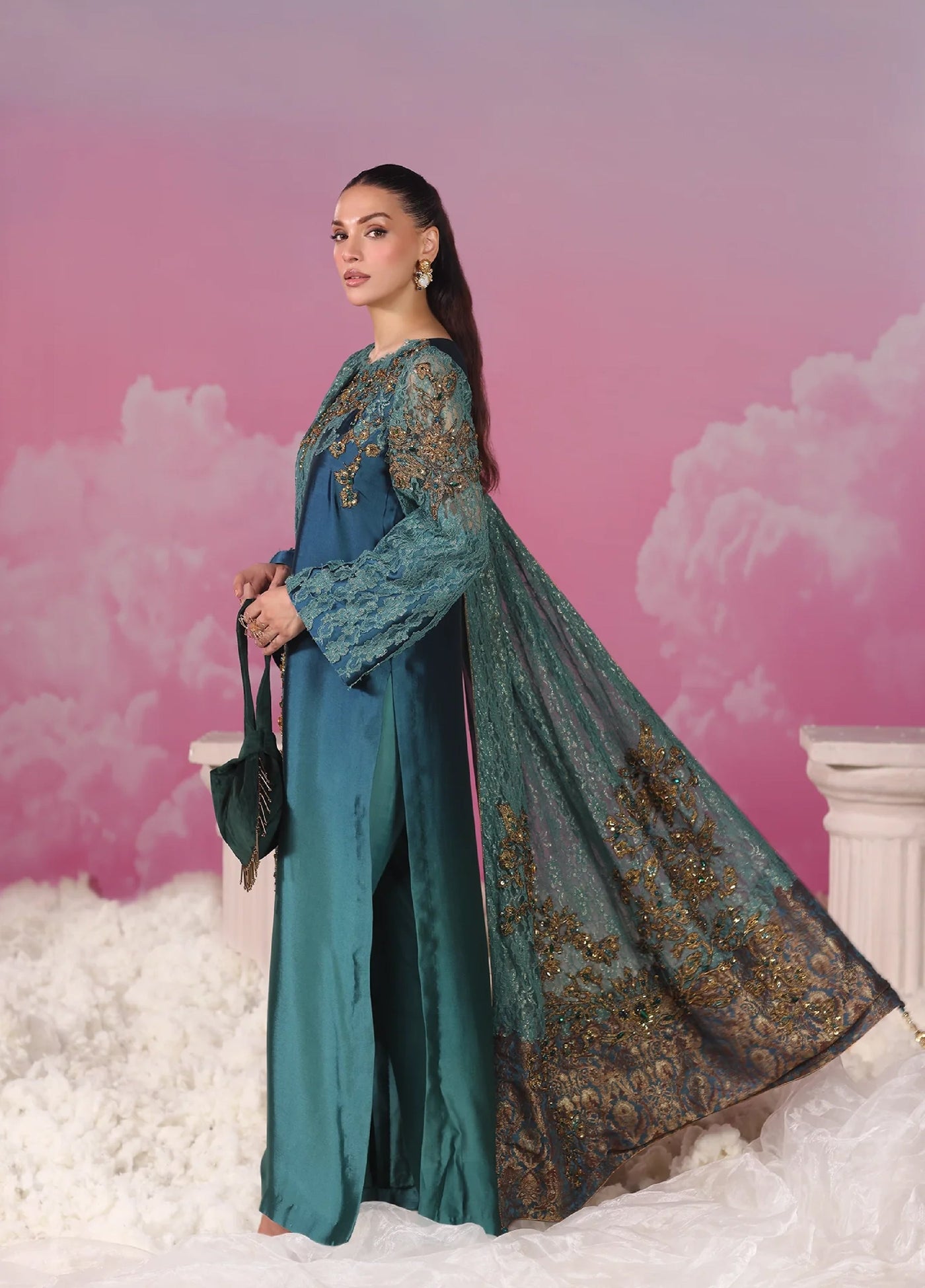 Mount Olypus by Musferah Saad Pret Embroidered Tissue Silk 2 Piece Emerald Oracle - Pret Collection