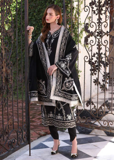 Noor by Saadia Asad Unstitched Linen Pashmina Shawl Embroidered Suits 3 Piece NSA25PW D7-Obsidian - Casual Collection