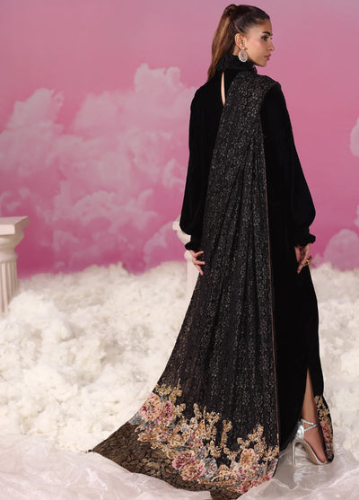 Mount Olypus by Musferah Saad Pret Embroidered Velvet Kaftaan Noir Blossom - Pret Collection