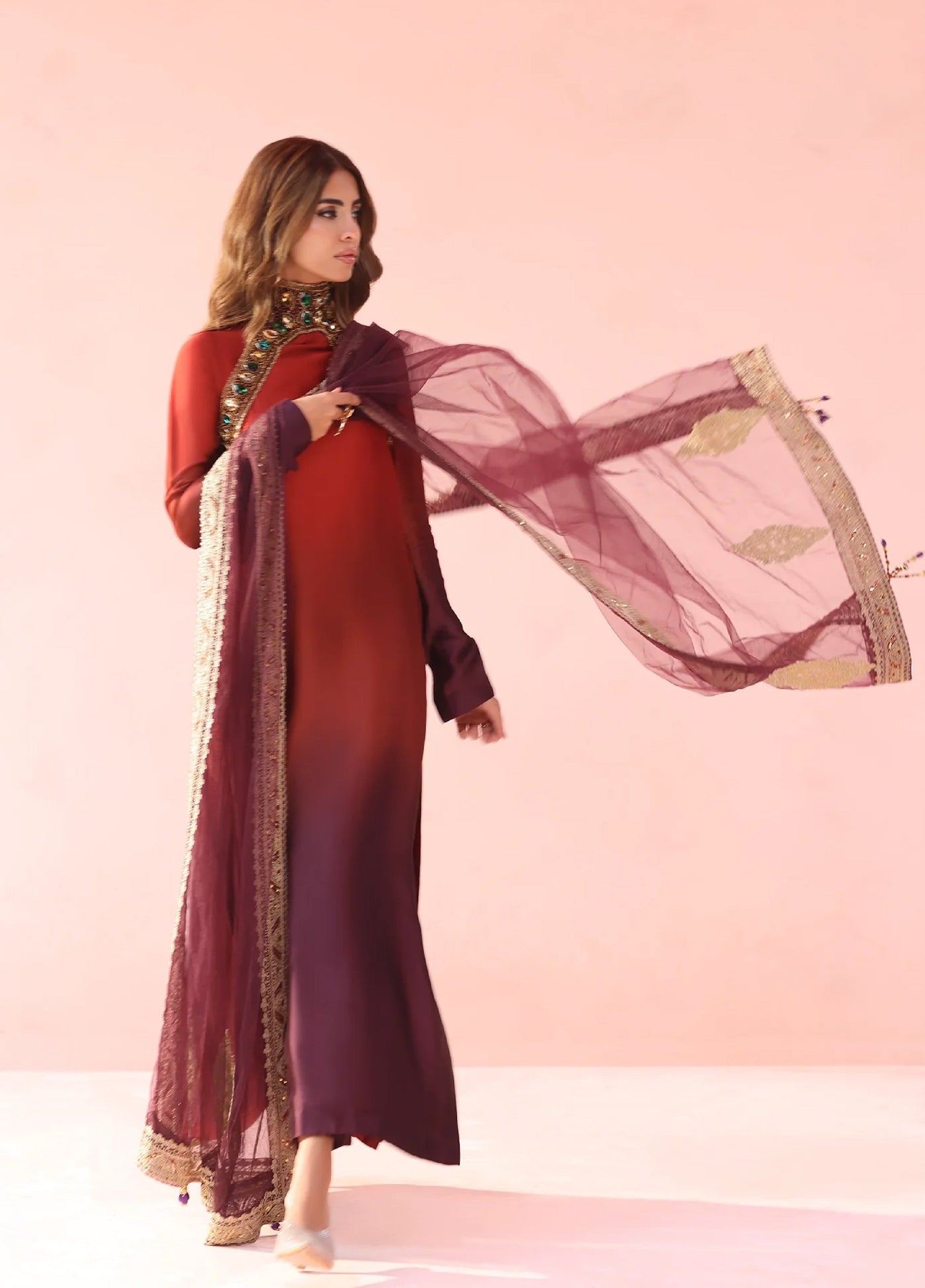 Eterna by Musferah Saad Pret Embroidered Tissue Silk 3 Piece Sunset Ombre - Festive Collection