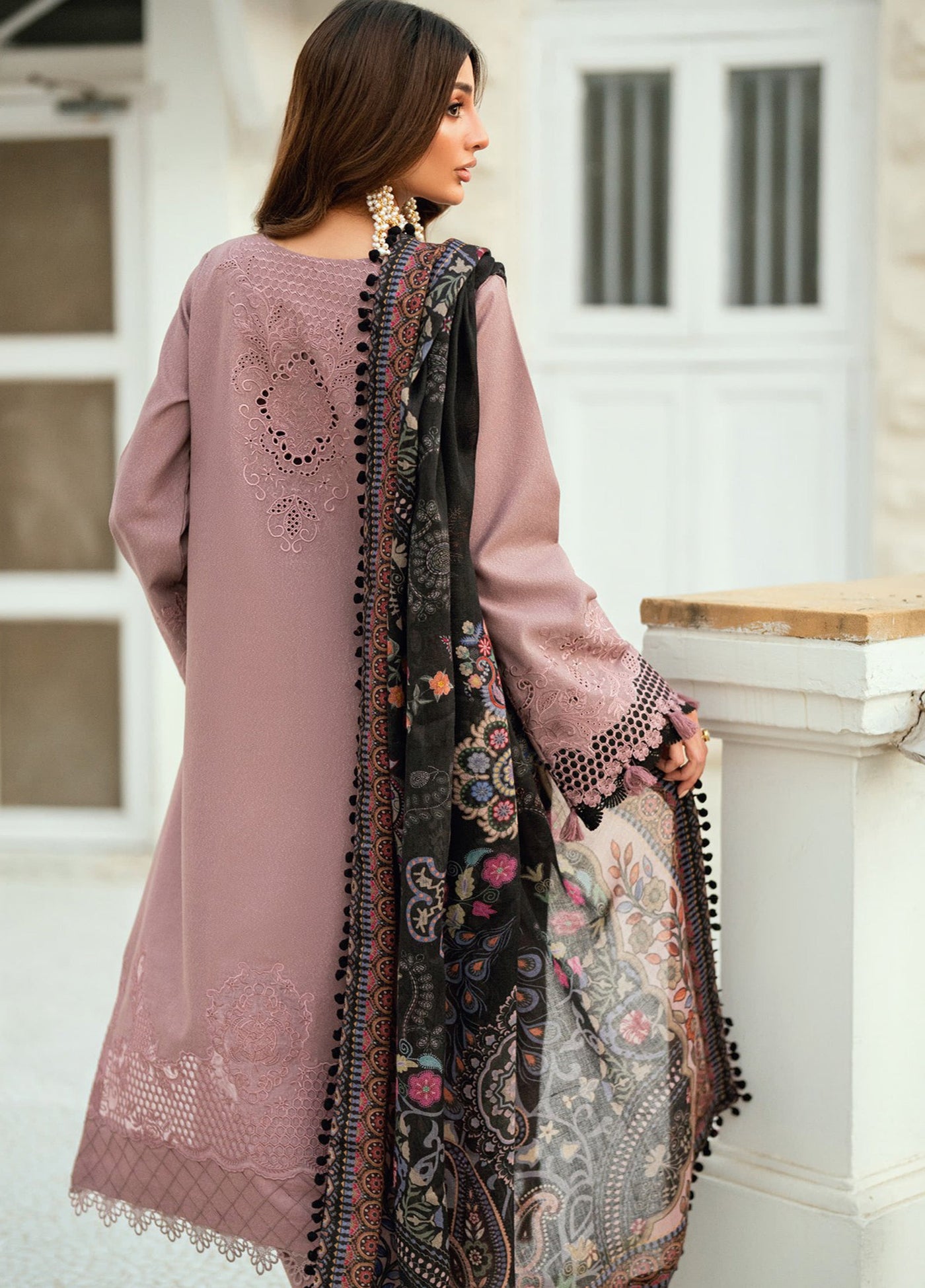 Florent Serenity Embroidered Woolen Shawls Unstitched Karandi Suits 3 Piece FL25WS FL-8B - Winter Collection
