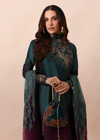 Eterna by Musferah Saad Pret Embroidered Tissue Silk 3 Piece Emerald Dusk - Festive Collection