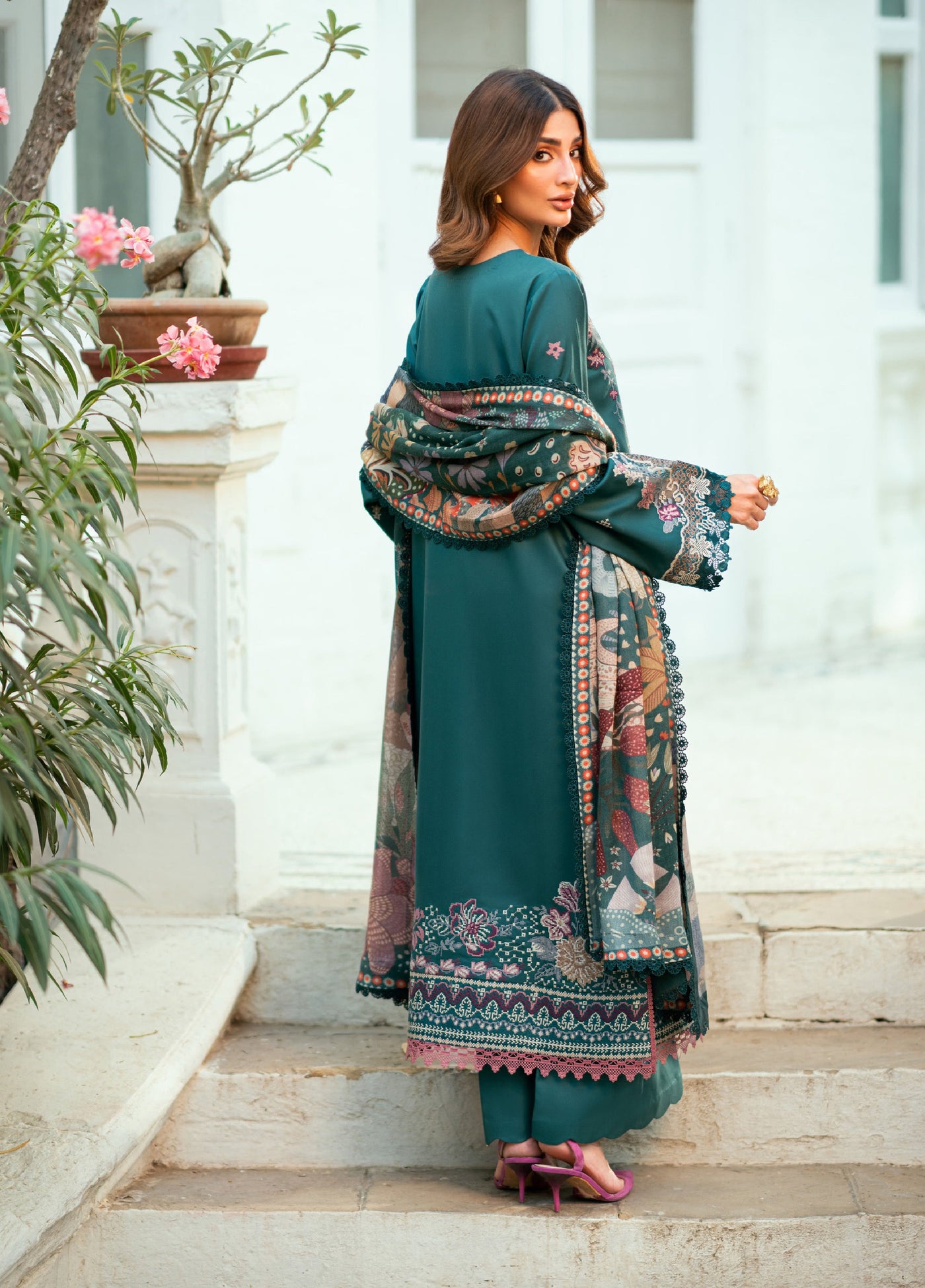 Florent Serenity Embroidered Woolen Shawls Unstitched Marina Twill Suits 3 Piece FL25WS FL-4A - Winter Collection