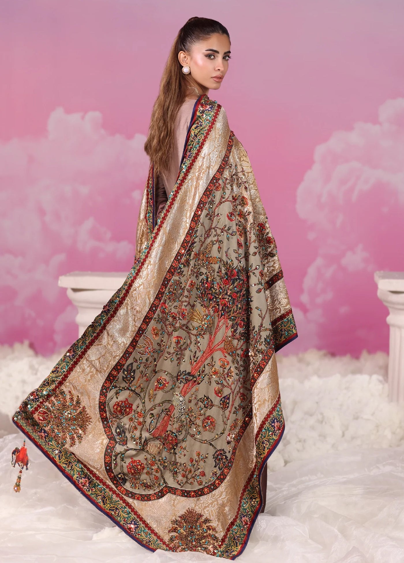 Mount Olypus by Musferah Saad Pret Embroidered Tissue Silk 2 Piece Aurora Rose - Pret Collection