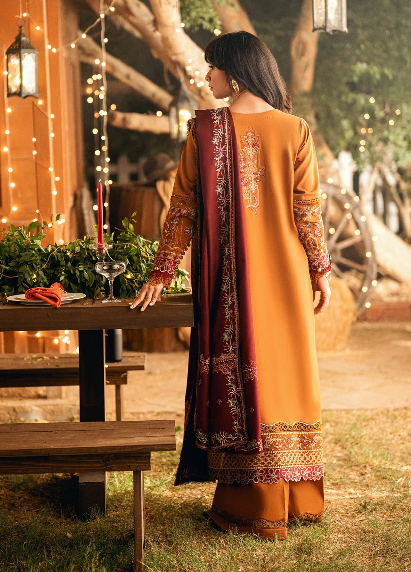 Florent Serenity Embroidered Woolen Shawls Unstitched Marina Twill Suits 3 Piece FL25WS FL-1B - Winter Collection
