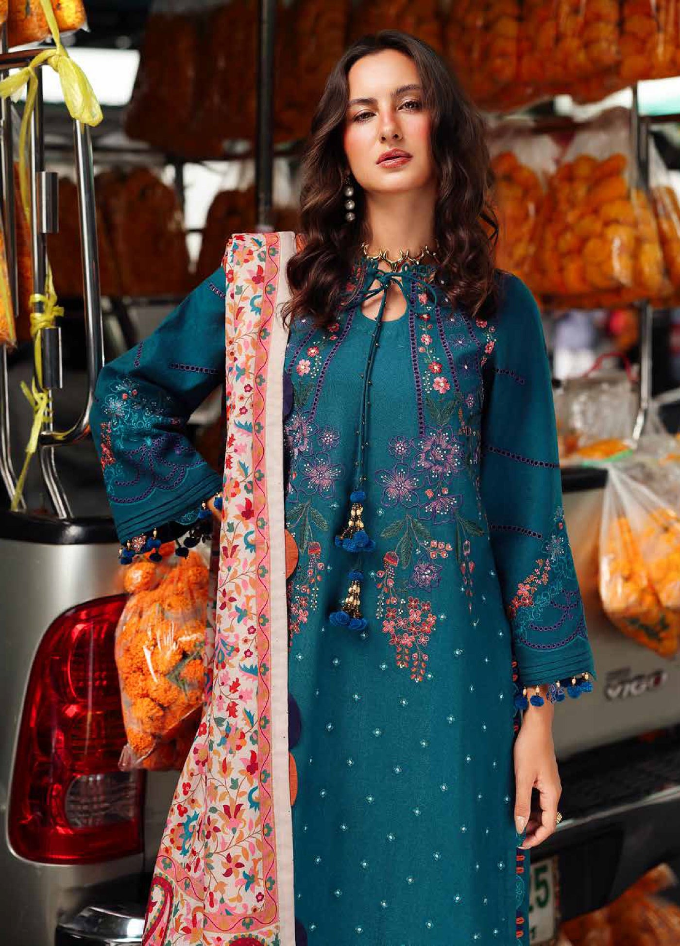 Poshima by Charizma Embroidered Peach Leather Suits Unstitched 3 Piece CZ25PW PSW5-06 - Winter Collection