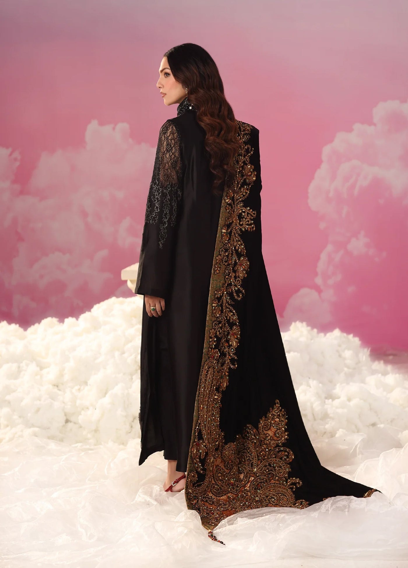 Mount Olypus by Musferah Saad Pret Embroidered Tissue Silk 2 Piece Midnight Eternel - Pret Collection