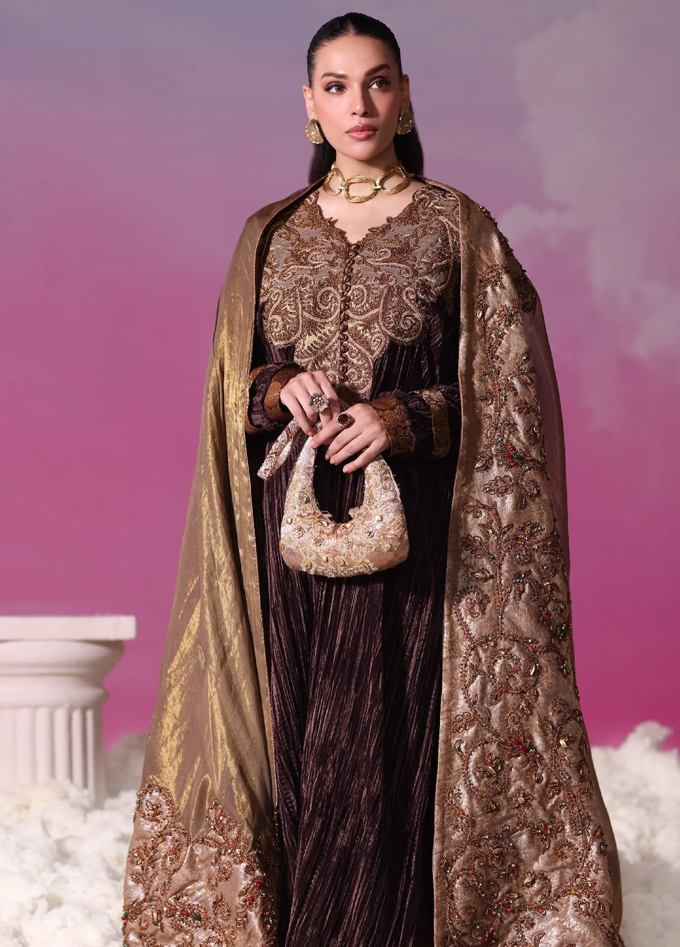 Mount Olypus by Musferah Saad Pret Embroidered Velvet 2 Piece Bronze Legacy - Pret Collection