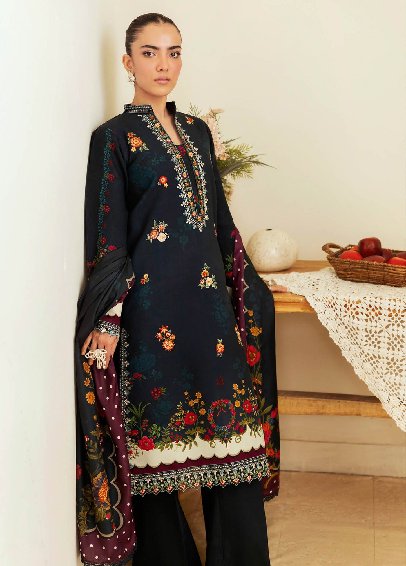 Nissa Floral Symphony by Rajbari Embroidered Marina Suits Unstitched 3 Piece RB25NM D-02 - Winter Collection