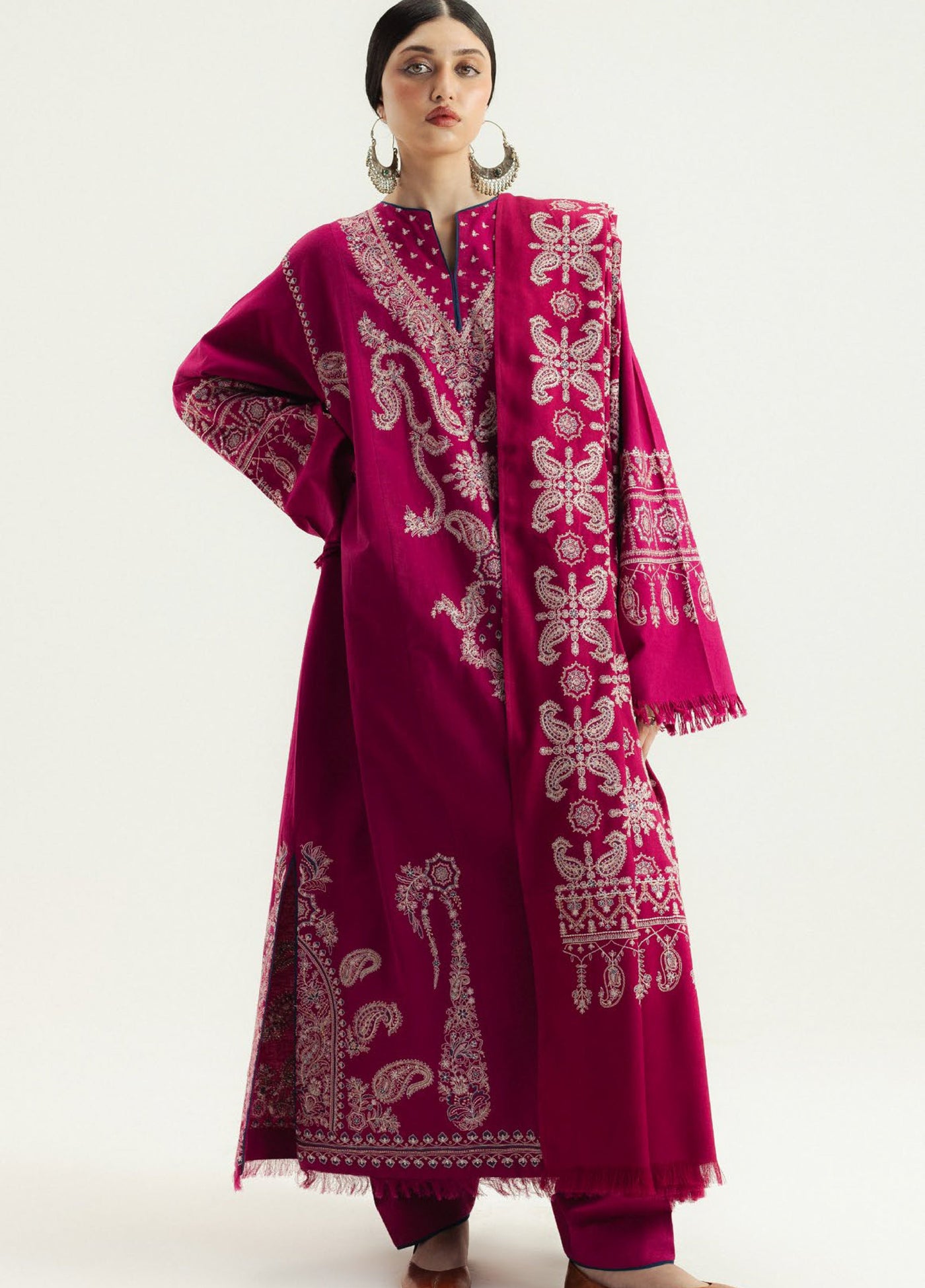 Zara Shahjahan Unstitched Casuals Karandi Embroidered Suits 3 Piece CZS25WC D6-Gulmeer - Casuals Collection