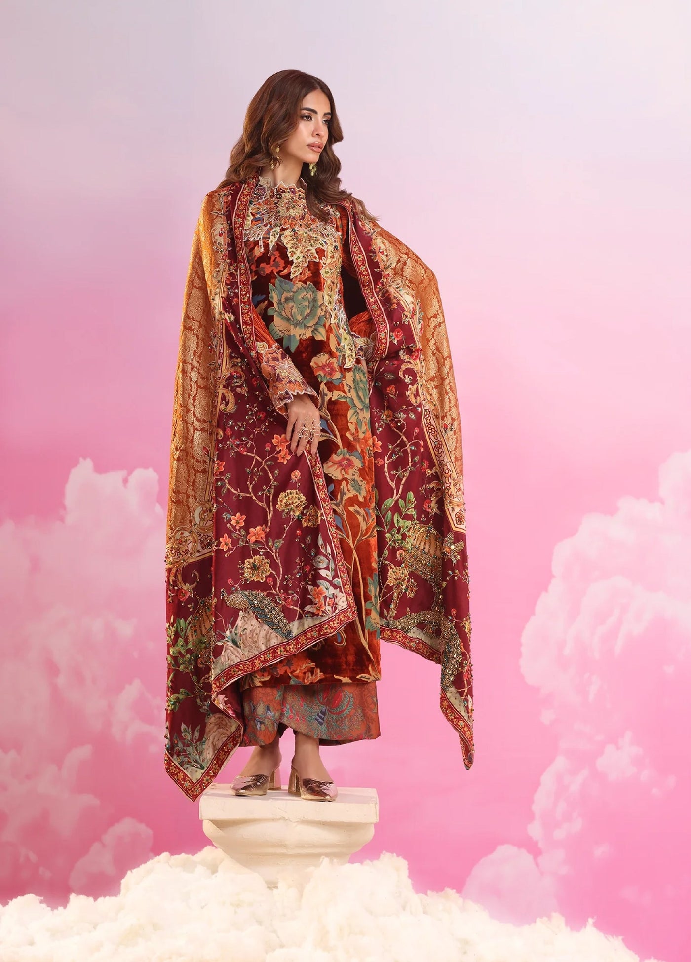 Mount Olypus by Musferah Saad Pret Embroidered Devore 2 Piece Eternal Flame - Pret Collection