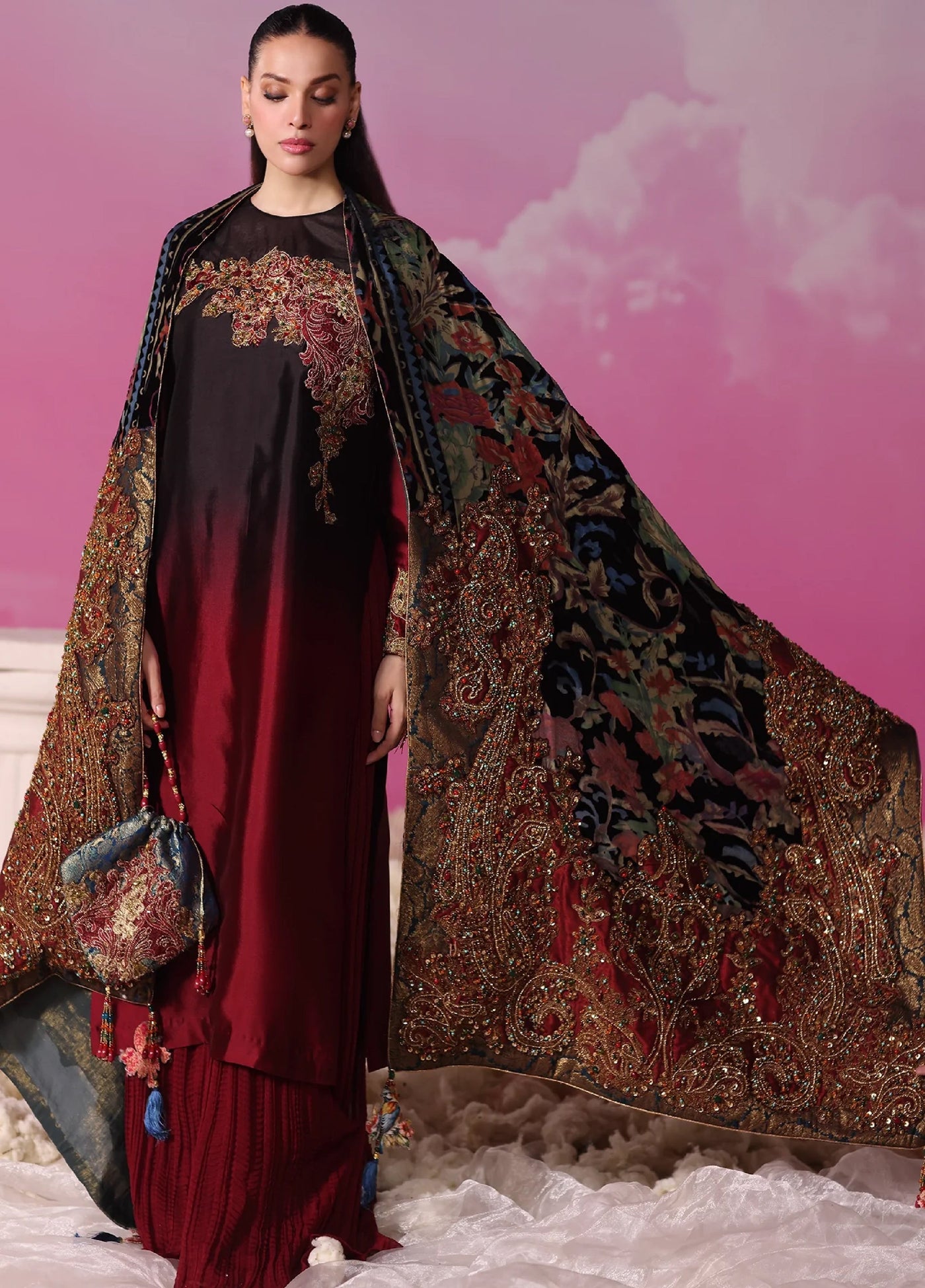 Mount Olypus by Musferah Saad Pret Embroidered Velvet 2 Piece Eternal Garnet - Pret Collection