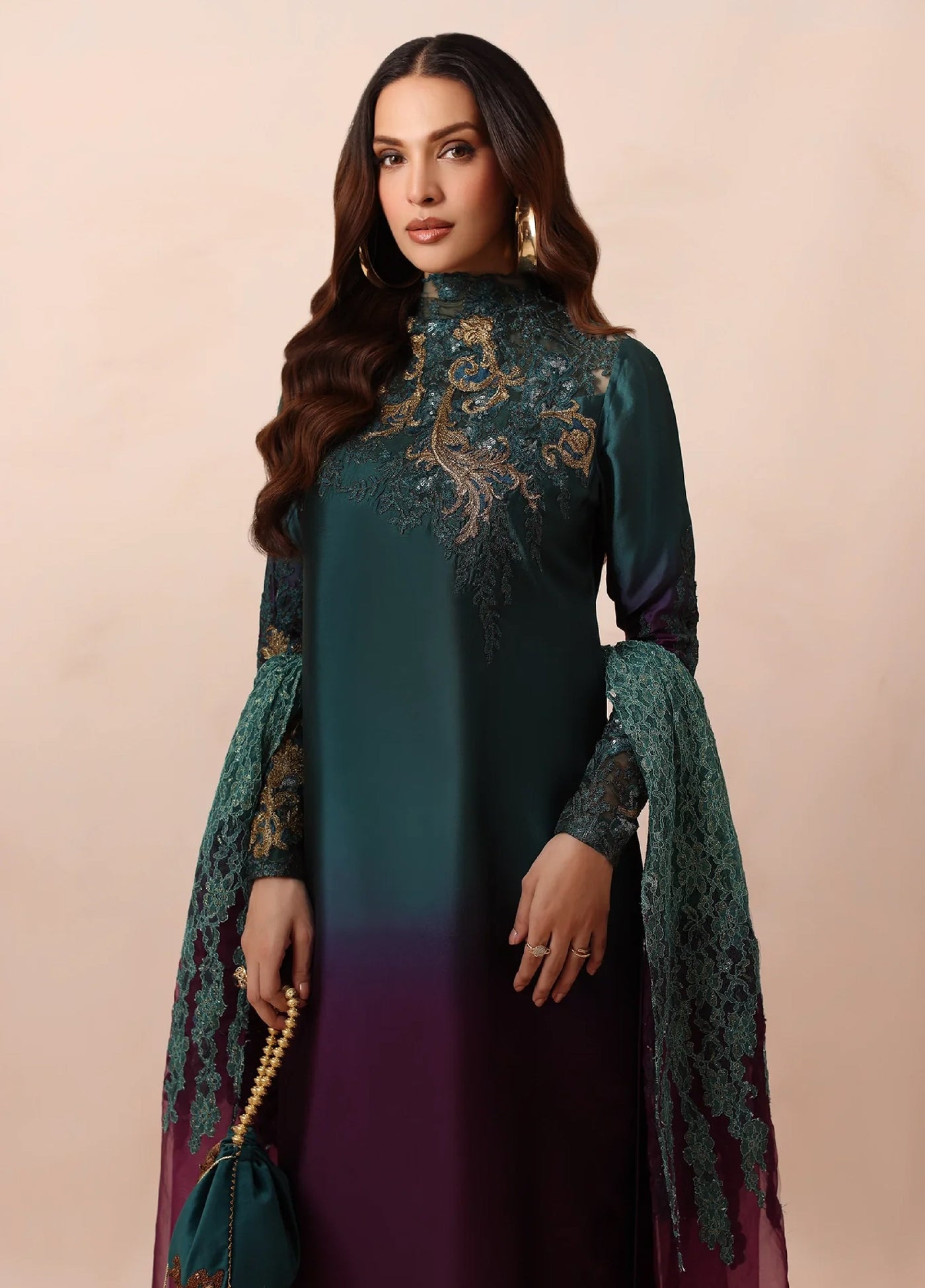 Eterna by Musferah Saad Pret Embroidered Tissue Silk 3 Piece Emerald Dusk - Festive Collection
