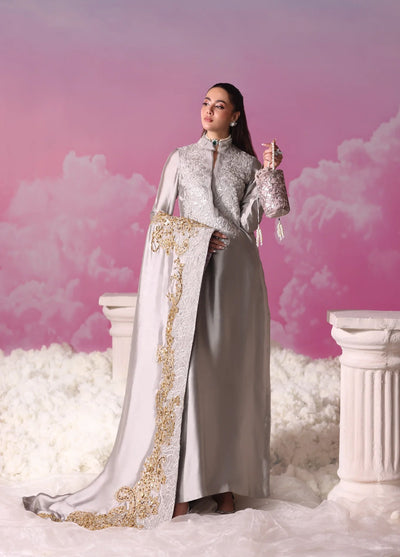 Mount Olypus by Musferah Saad Pret Embroidered Tissue Silk 2 Piece Lunar Mist - Pret Collection