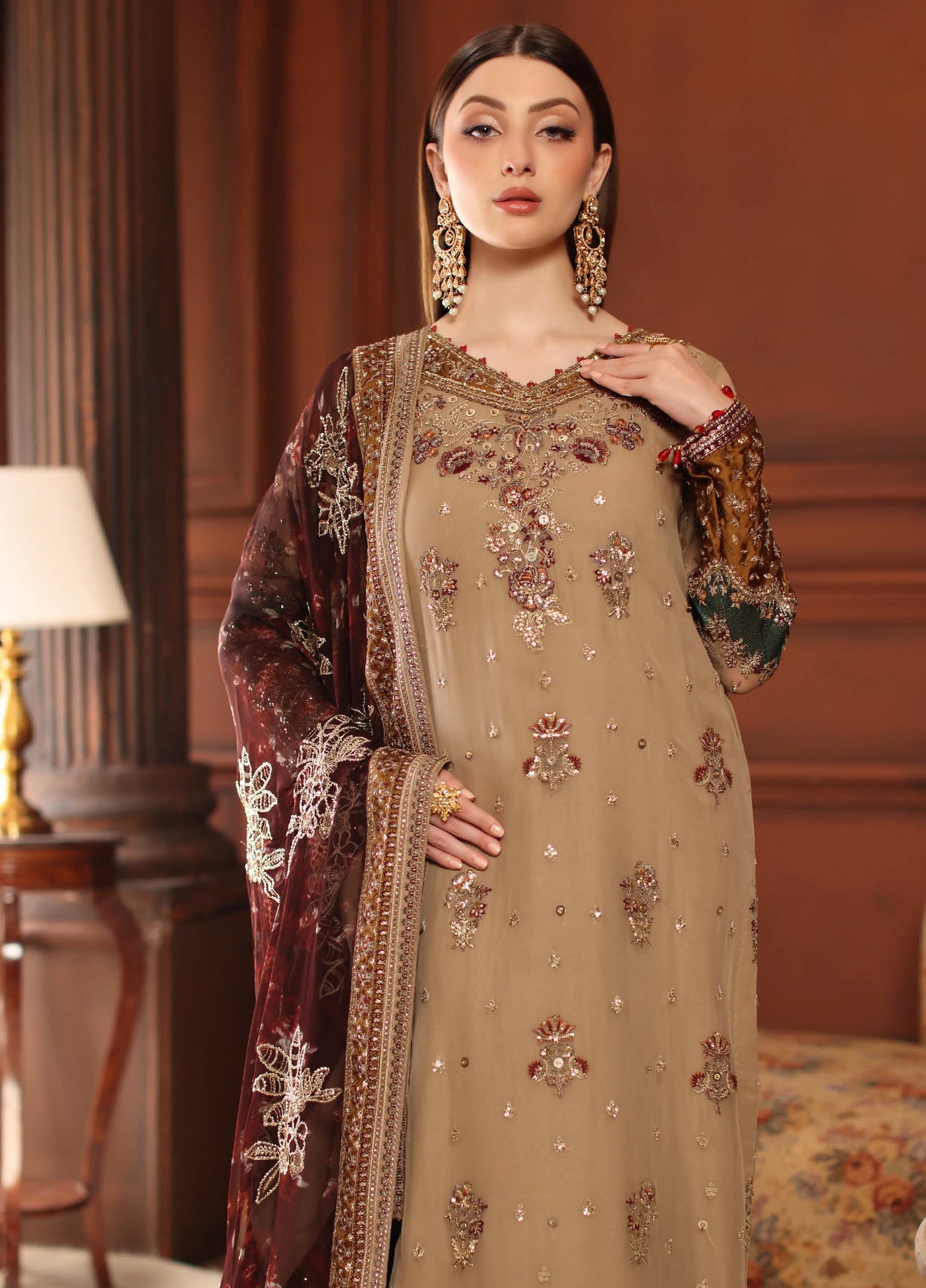 MaAlfaaz By Nureh Festive Unstitched Chiffon Embroidered 3 Piece Suits NU25AF NL-91 - Festive Collection