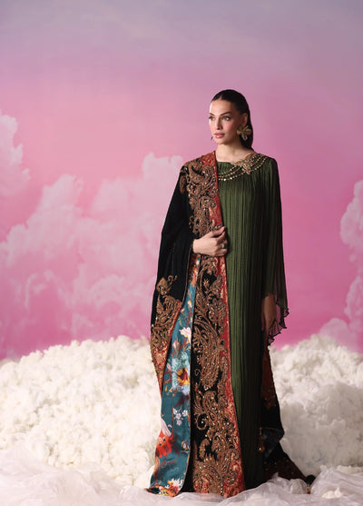 Mount Olypus by Musferah Saad Pret Embroidered Chiffon Kaftaan Emerald Eclat - Pret Collection