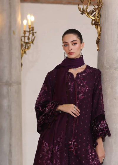 Noor by Saadia Asad Unstitched Khaddar Pashmina Shawl Embroidered Suits 3 Piece NSA25PW D9-Damson - Casual Collection